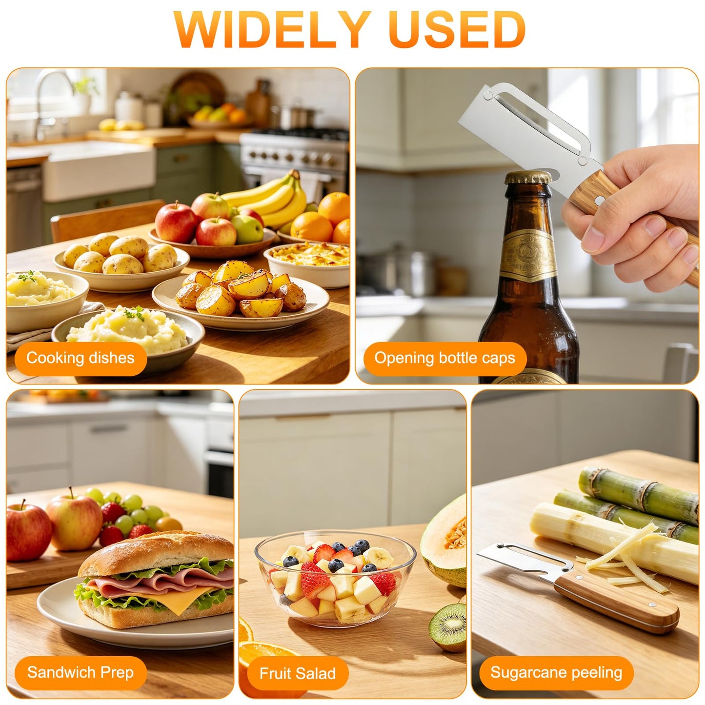 Multi-Functional Vegetable Peeler for Kitchen, with Wooden Handle and Bottle Opener, 2-in-1 Stainless Steel Blade Kitchen Tool for Fruit Apple Potato Pumpkin Papaya(2pcs)