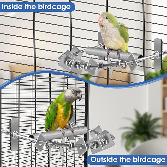 DBNESS Bird Perch for Cage, Stainless Steel Parrot Perches with Metal Chew Toys, Bird Nail Trimming Cage Accessories for Cockatiels, Macaws, African Grey, Amazon Parrots