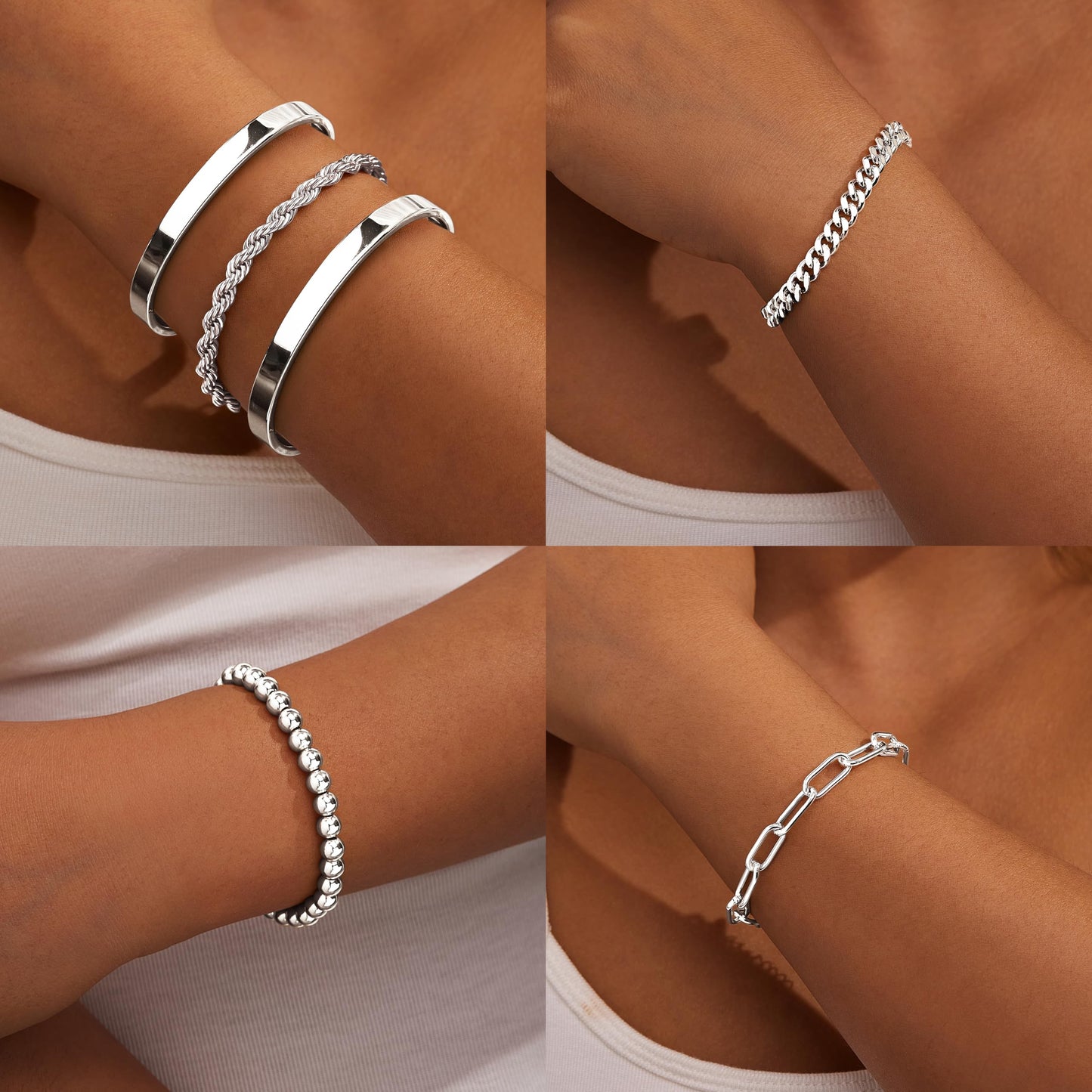Gokeey Chunky Silver Bracelets for Womenc Trendy, Silver Cuff Bracelet Non Tarnish Rope Cable Paperclip Cuban Link Chain Bangle Bracelet Set Jewelry