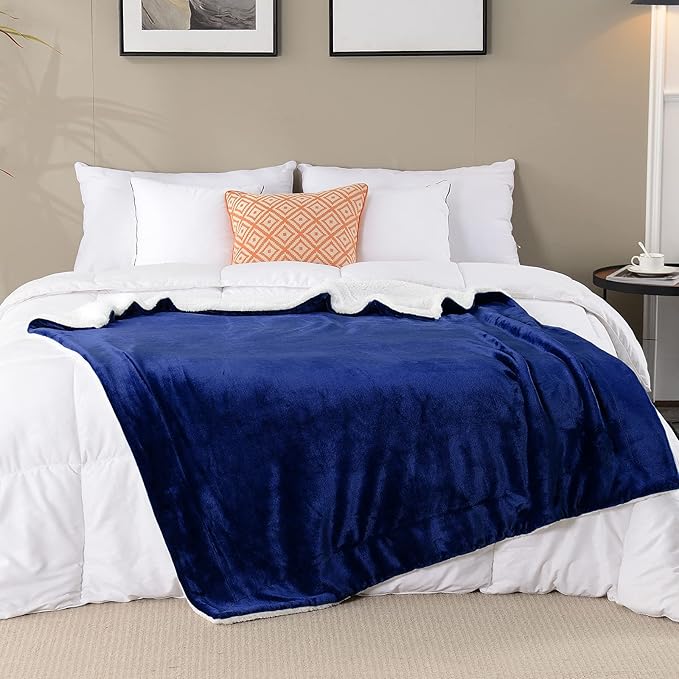 SOCHOW Sherpa Fleece Throw Blanket, Double-Sided Super Soft Luxurious Plush Blanket Throw Size, Blue, 50x60 inches