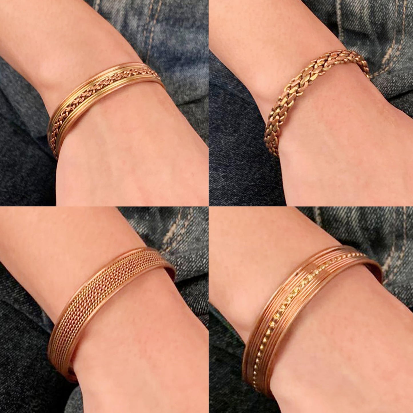 Touchstone Copper magnetic bracelet Tibetan style. Hand forged with solid and high gauge pure copper. Set of 4 different designs.