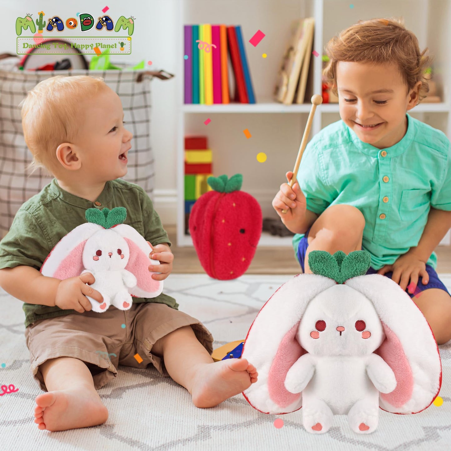 MIAODAM Easter Strawberry Bunny Plush Toy- Cute Soft Huggable Stuffed Animal for Kids & Collectors, Birthday Present & Nursery Decor 10inch