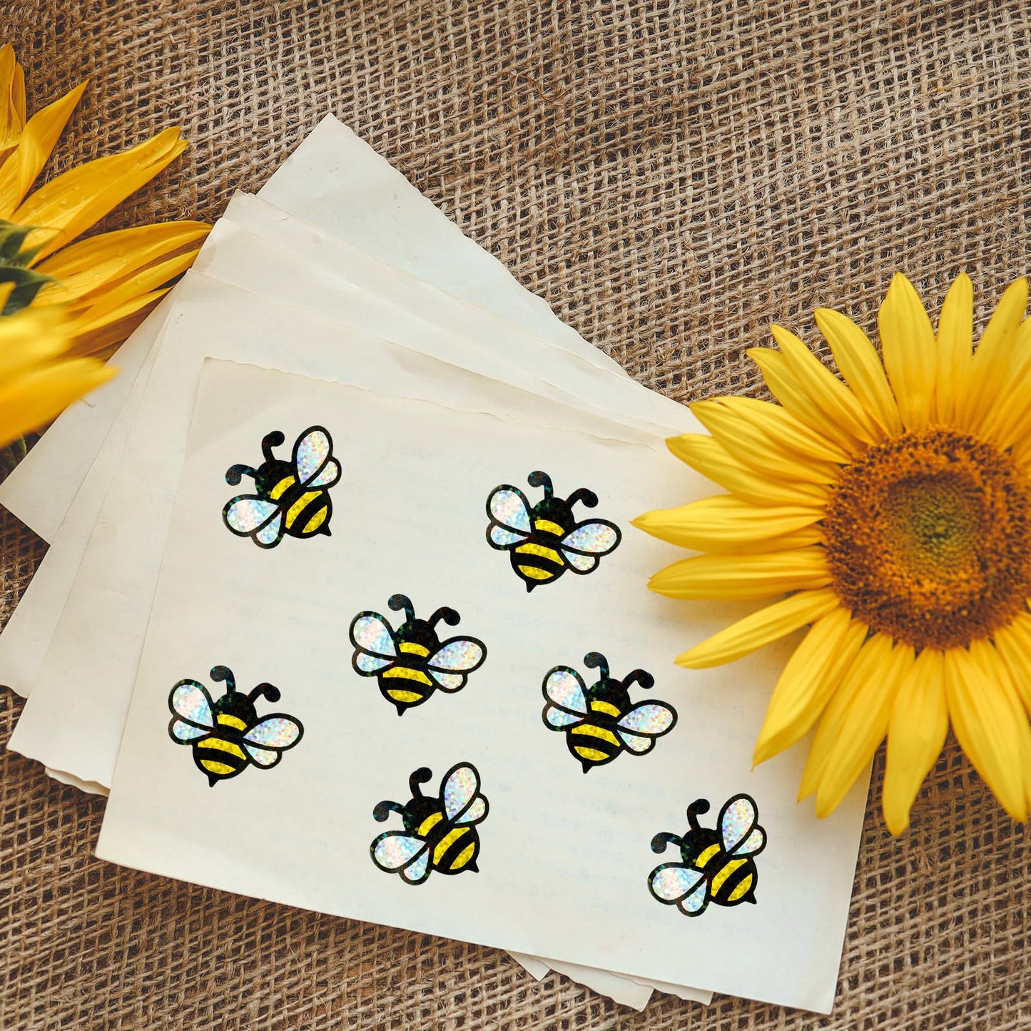 FYSUIMU 500Pcs Bee Stickers 1.5 Inch Summer Holographic Bumble Bee Sticker Decals Roll Sparkly Honeybee Reward Labels for School Classroom Office Planner Envelope Scrapbook DIY Supplies