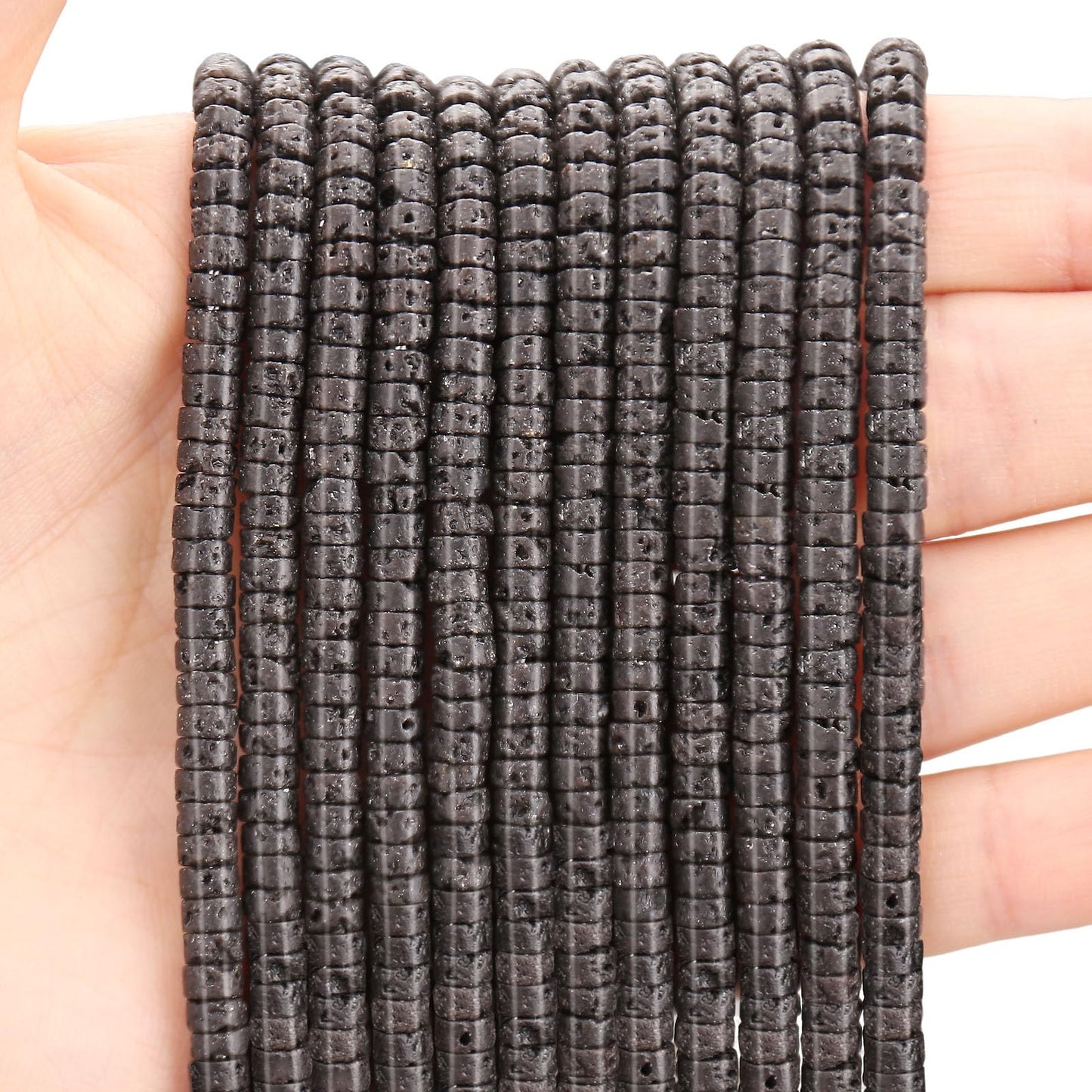 BONNY BOXX 150PCs Natural Lava Stone Spacer Beads, Loose Semi Precious Flat Round Gemstone Heishi Disc Stone Beads for Beading Jewelry Making 4mm*2mm