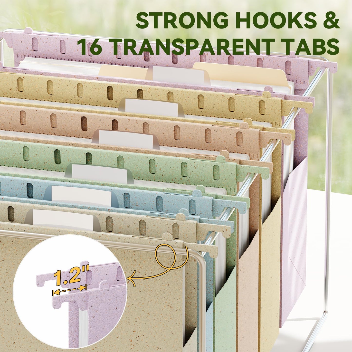 XINGIA Hanging File Folders Letter Size,1'' & 2'' & 3''Expandable File Cabinet Folders with Tabs,Extra Capacity Plastic Hanging File Organizer,12 Pack Pastel Wheat Straw Hang Folder for Office School