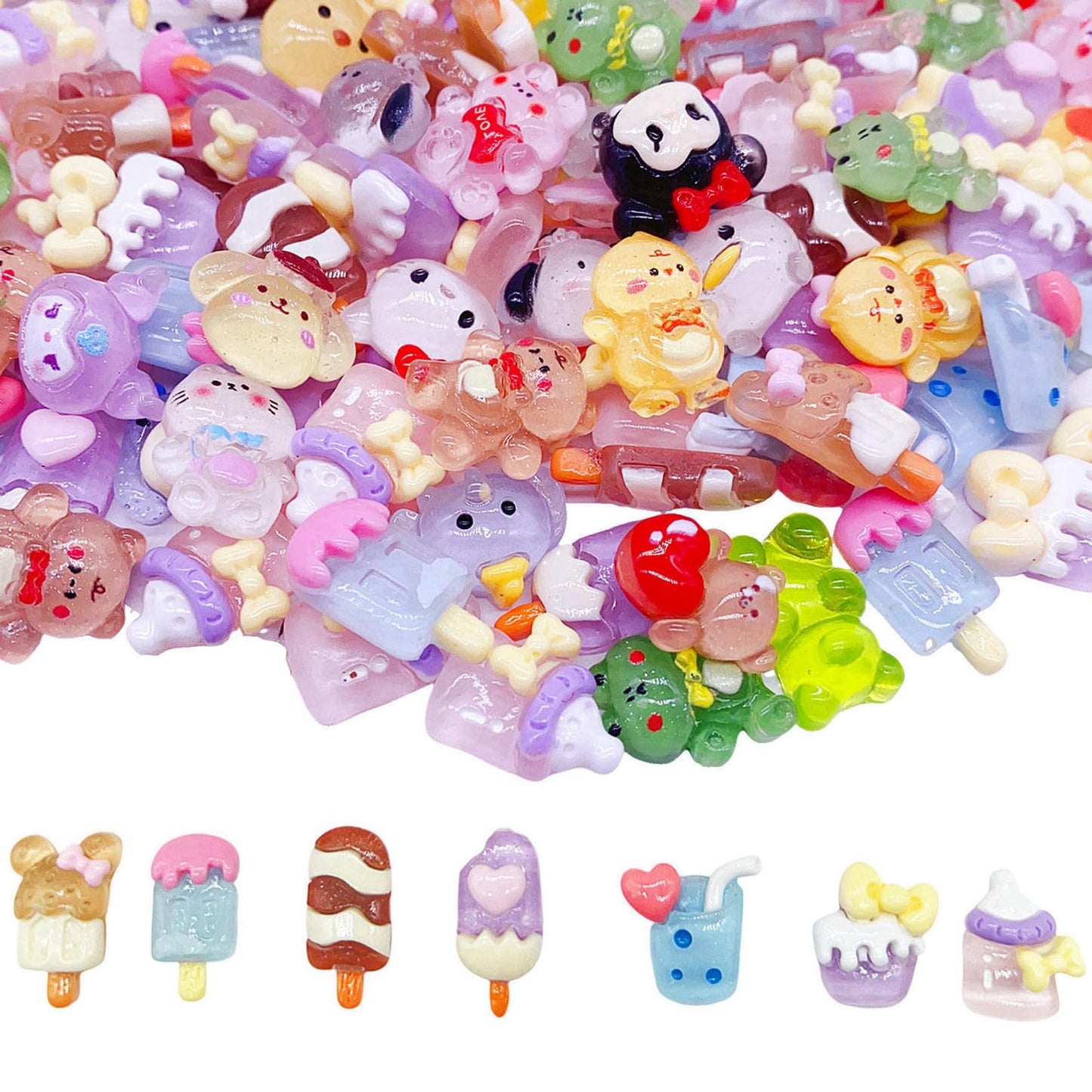 JINDUODUO 100 Pcs Flatback Mini Resin Slime Charms Bulk for Nail Art Crafts, Flatback 3D Mixed for DIY Scrapbooking Crafting