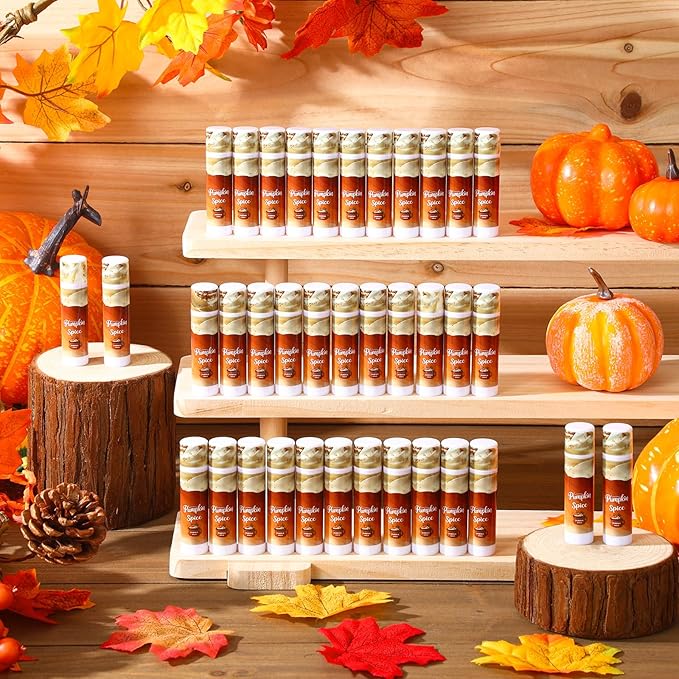 75 Pcs Pumpkin Spice Lip Balm Bulk Fall Thanksgiving Party Favor Basket Stuffers Small Thank You Appreciation Gifts Advent Beauty Calendar for Adult Women Men Employee Coworker Staff Teacher Customer