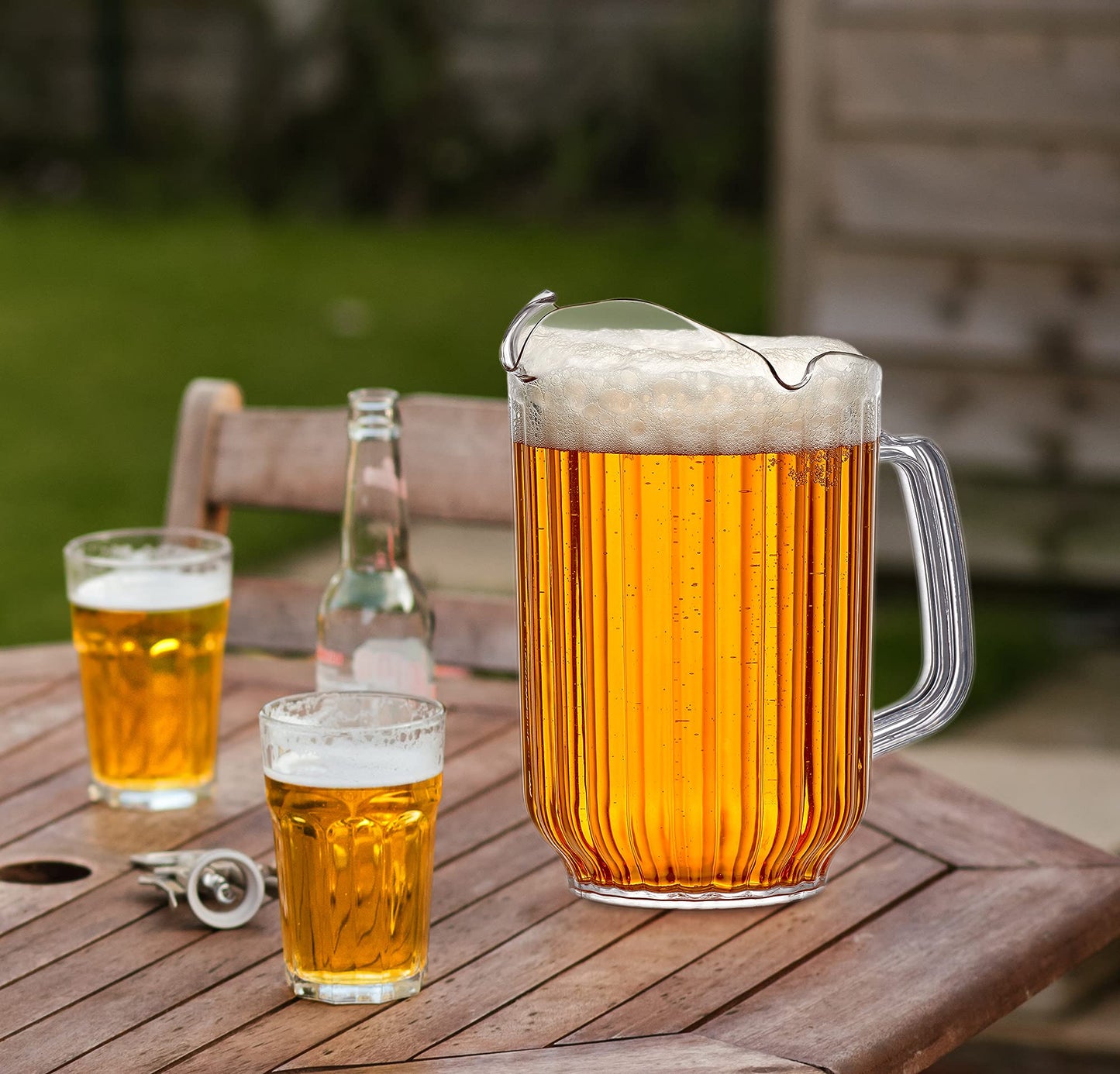 Amazing Abby - Cheerly Beerly - 2-Pack Unbreakable Plastic Beer Pitcher (60 oz) with 3 Spouts, Restaurant-Grade Polycarbonate Beverage Dispenser, Dishwasher-Safe, Great for Beer, Sangria, and More
