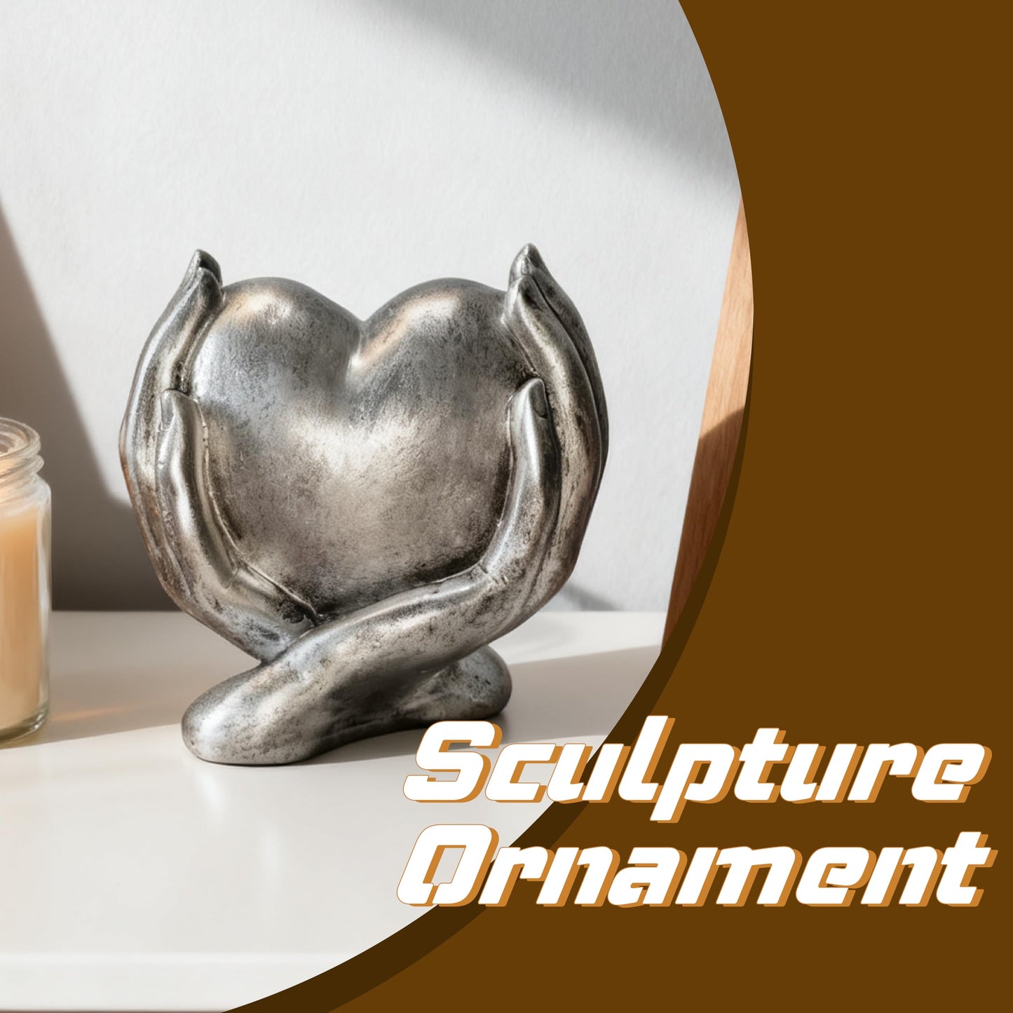 Silver Heart Hands Sculpture Love Centerpieces Aesthetic Statue and Sculpture Living Room Bedroom Bookshelf Coffe Table Boho Wedding Accents Decorations, Knick Knacks Home Decor for Shelves para