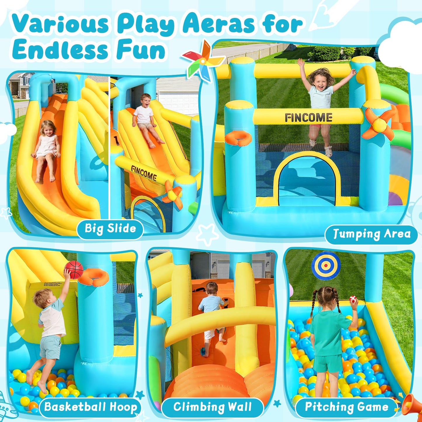 Inflatable Bounce House with Double Water Slides for Kids Inflatable Water Park with 950w Blower Large Bounce Castle for Backyard Outdoor/Indoor Easy Install Large Size 18.5 * 14 * 7FT