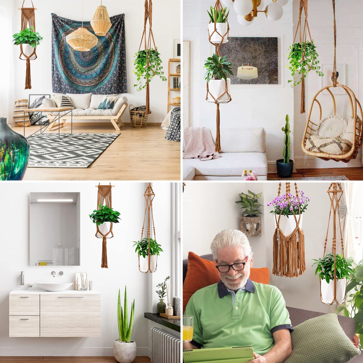 SFENNGPET Macrame Plant Hangers, 6Pack Hanging Planters for Indoor Plants w/ 6 Set Hangers Kit Handmade Macromay Plant Hangers Indoor Flower Pots Holder Stand for Boho Home Décor (POTS NOT Included)