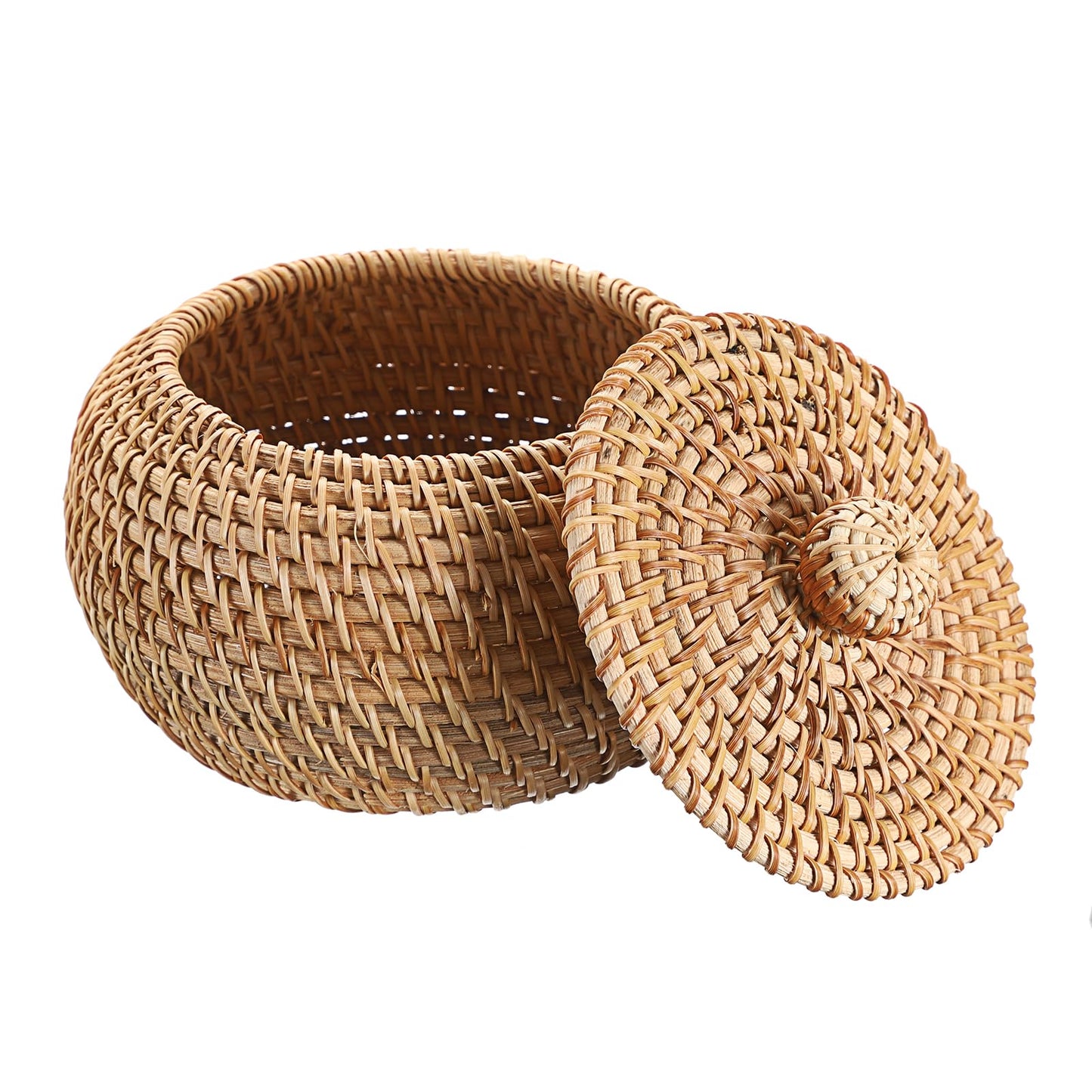 Hipiwe Round Rattan Basket Boxes With Lid Hand-Woven Wicker Storage Baskets Bin Decorative Basket Box Multi-Purpose Picnic Food Bread Basket Small Keys Basket Bowl for Entryway (X-Small,4.7"x3.3")