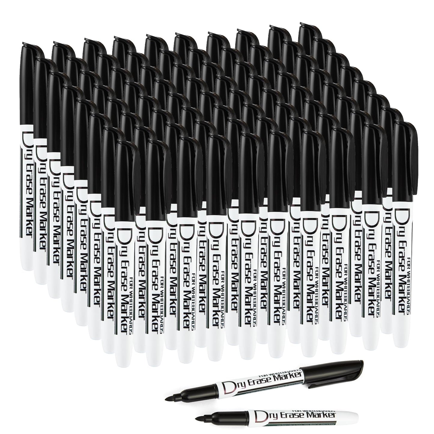 Volcanics Black Dry Erase Markers Low Odor Fine Whiteboard Markers Thin Box of 80