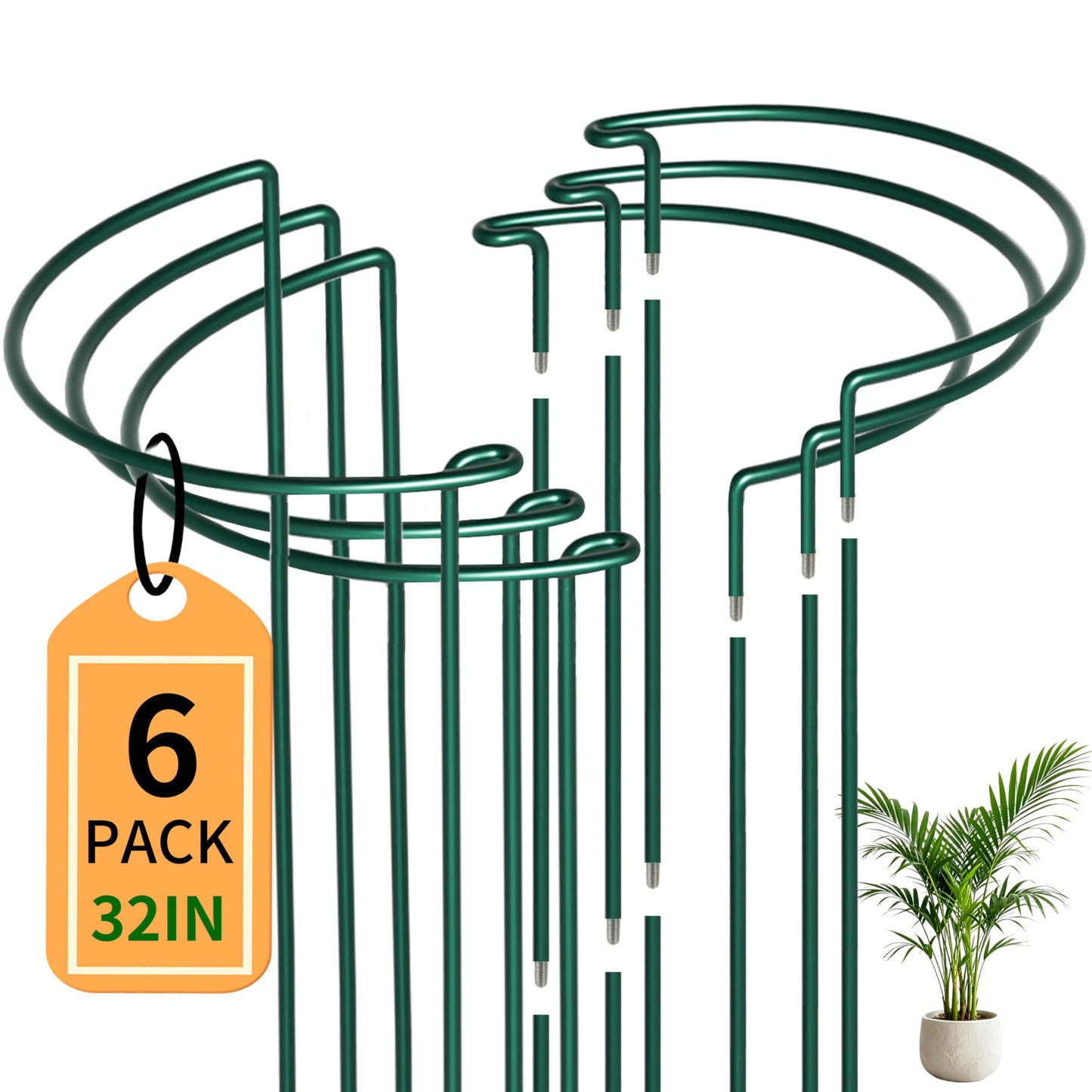 6-Pack Garden Plant Support Cages,14" Diax32 H Heavy Duty Interlinked Half Round Peony Support Rings,Metal Plant Support Stakes for Peony,Tomato,Hydrangea,Rose,Indoor & Outdoor Garden Plant Supports
