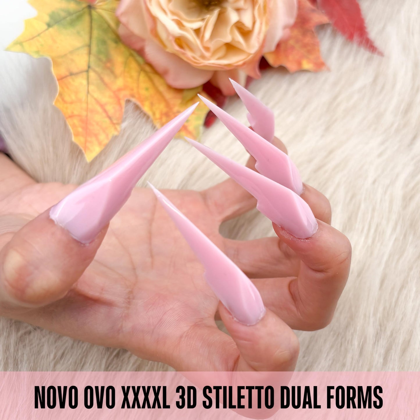 NOVO OVO XXXXL Dual Nail Forms Stiletto - 140Pcs Mechanical Dragon Claw Polygel Molds, 3D 4XL Extra Long Reusable Upper Forms for Sandwish Acrylic Extension (14 Sizes, 60mm Clear PMMA Scale)