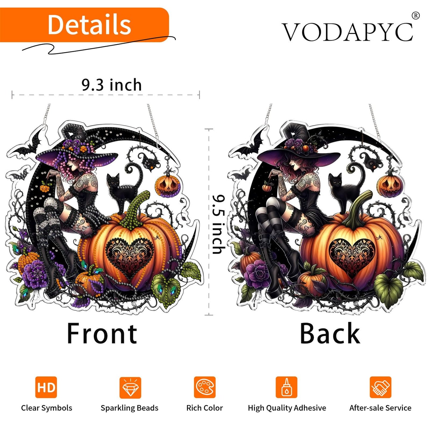 VODAPYC Halloween Witch Diamond Art Hanging Kit for Adults, DIY Double Sided Special Shaped Diamonds Art Window Pendant Ornament for Home Decor(Halloween Witch)