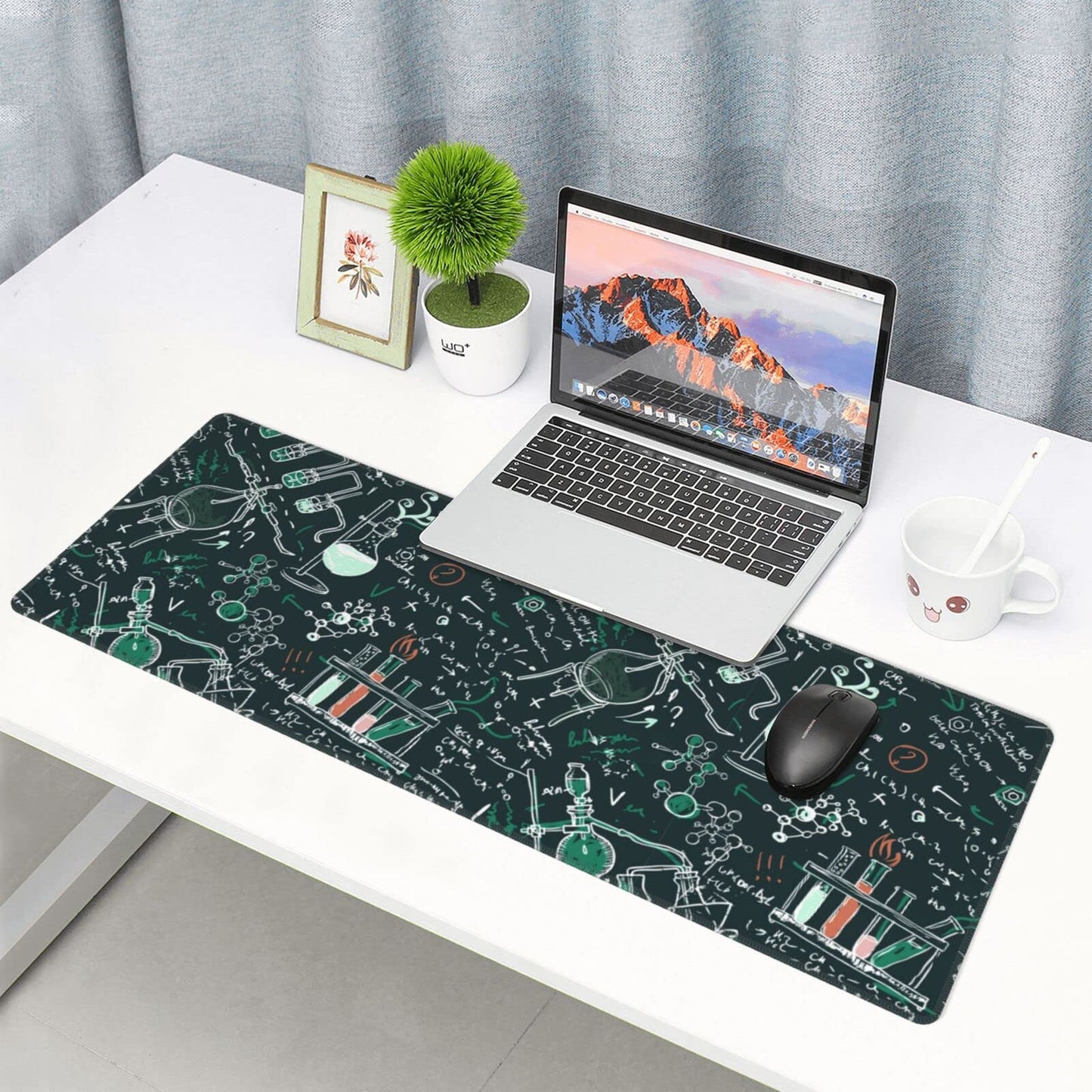 Famame Laptop Mouse Pad Old Chemistry Laboratory Desk Mat with Stitched Edges 31.5X 11.8 inch Non-Slip Large Keyboard Rubber Writing Table Mat for Office Home