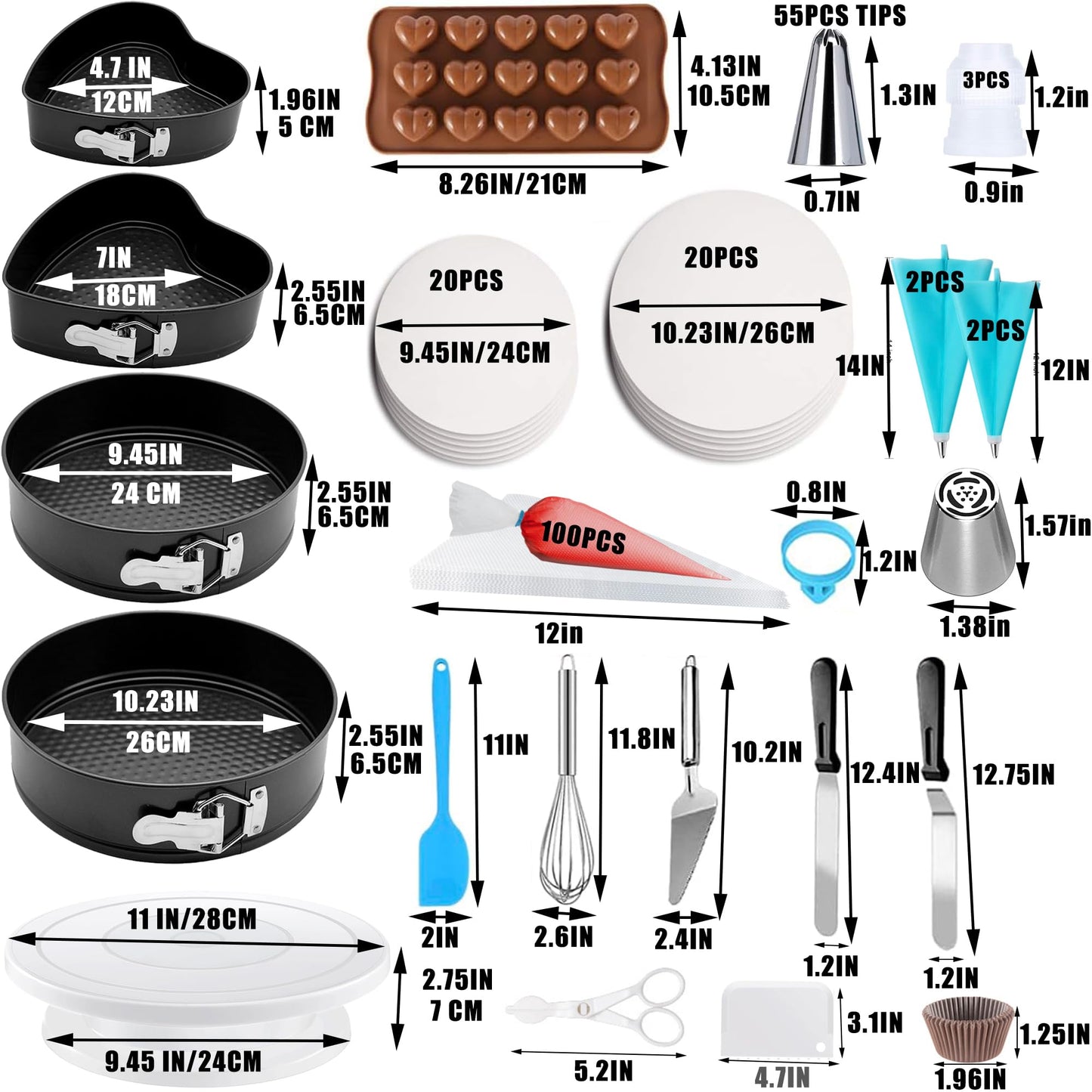 540PCS Cake Decorating Kit - Baking Supplies with 4 Springform Pans, Rotating Turntable, Decorating Tools, Cake Baking Supplies Set for Beginners