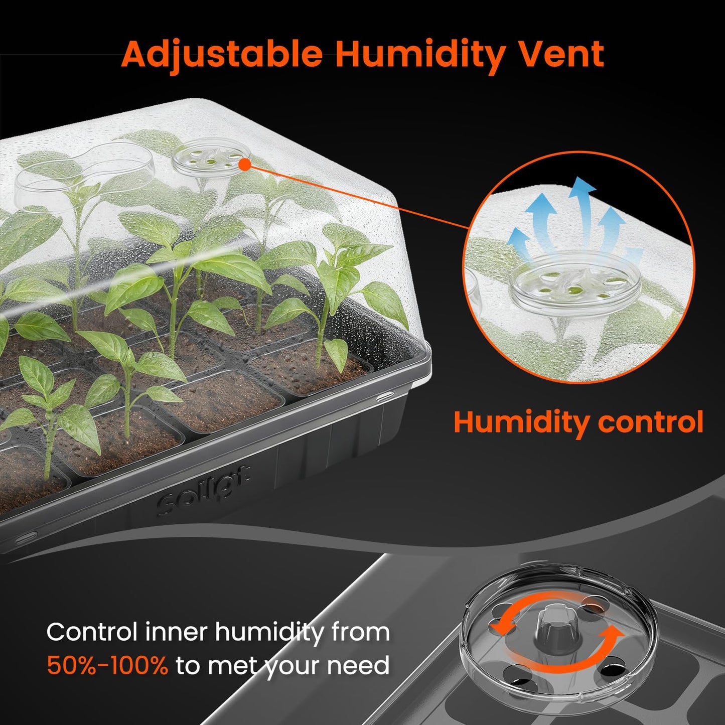 SOLIGT [Thick Plastic] 3-Set Strong Seed Starter Trays with 5" Humidity Domes for Seed Starting, Germination, Seedling Propagation & Plant Growing, Holds 144 Cells in Total