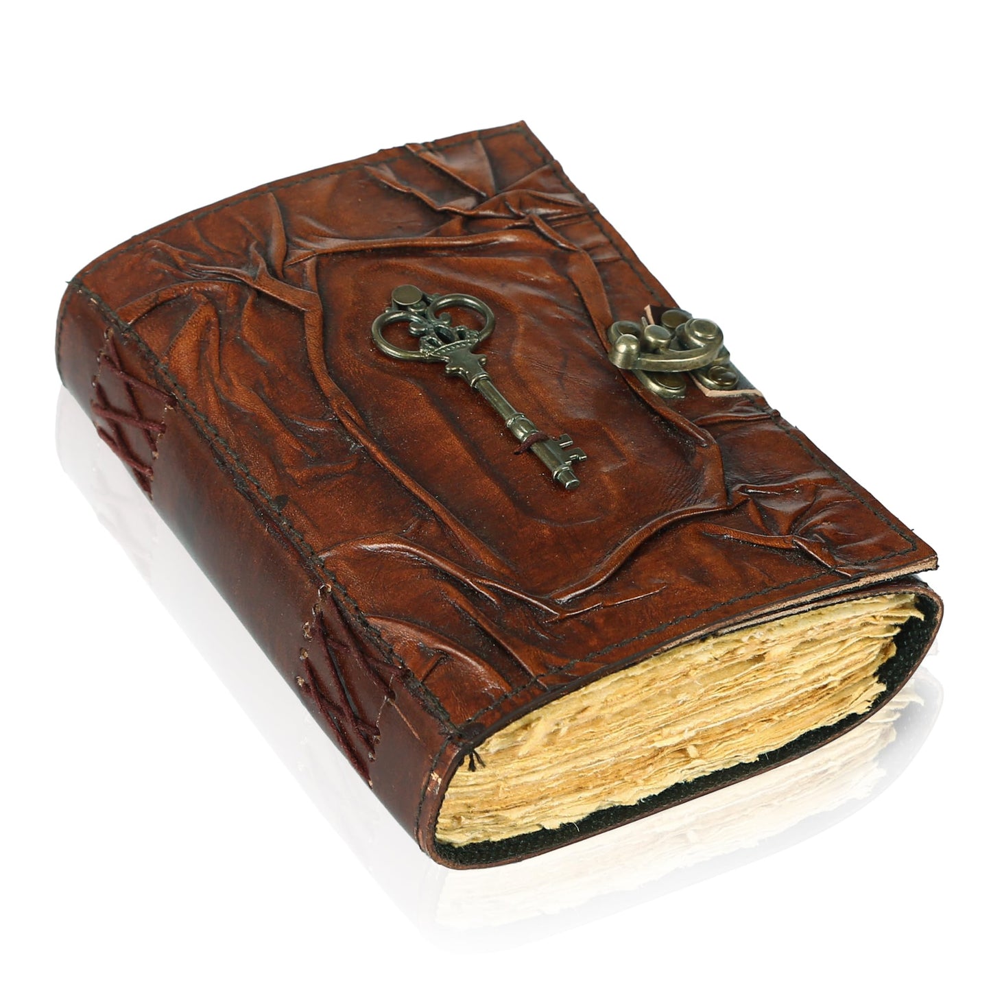 TUZECH Book of Spells Leather Bound Journal Deckle Edge Paper Grimoire Printed Diary Third Eye witchcraft supply and Witch Spell Notebook Antique Vintage Book for Men and Women (The Key)