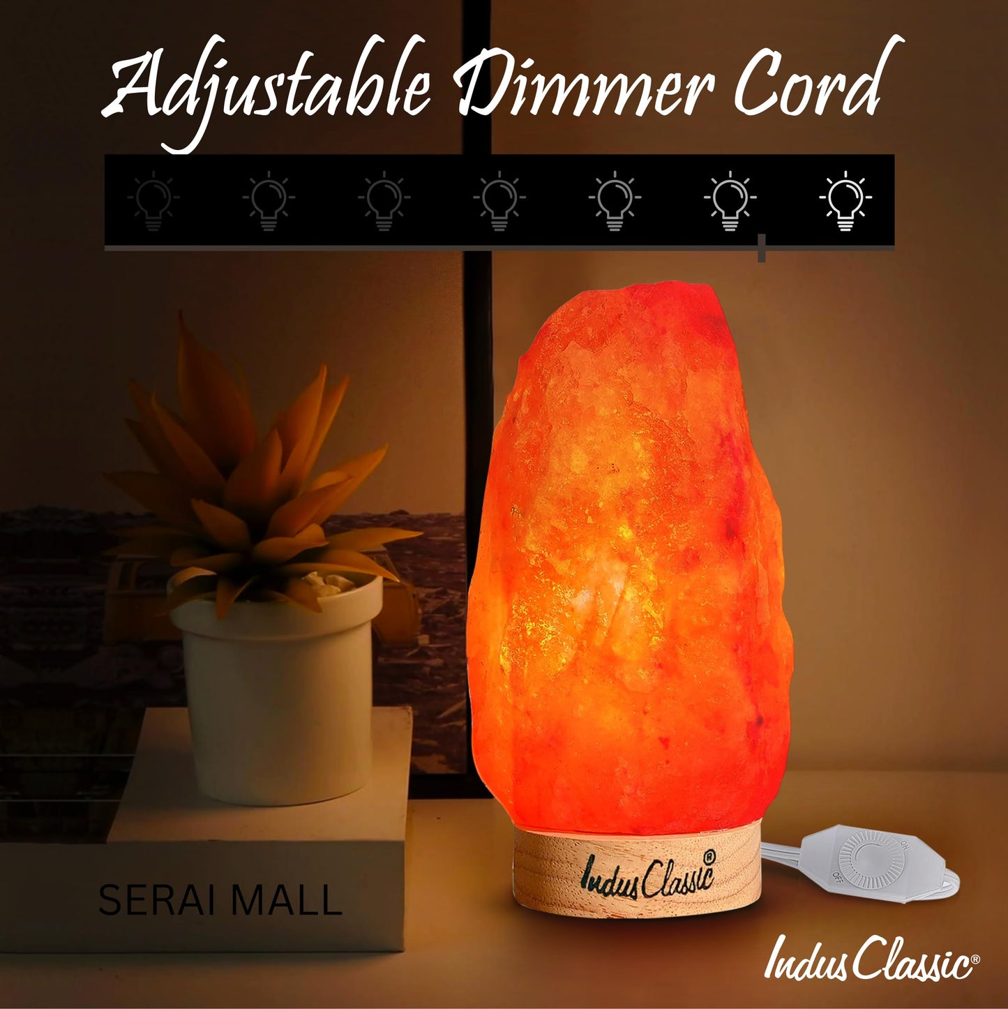 IndusClassic LN-02 Himalayan Pink Crystal Rock Salt Lamp 4~7 lbs with Dimmer Control Switch, Quality Gift Packaging