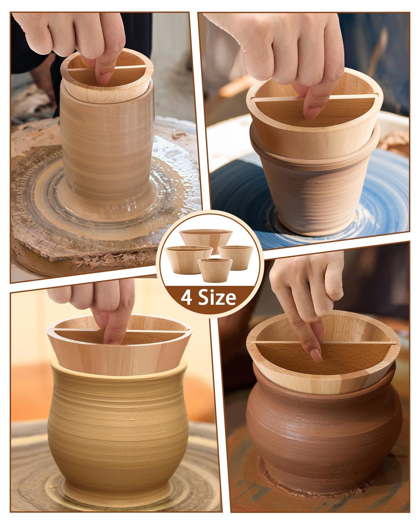 Colingmill 4 Pcs Wooden Rim Cone Shaper for Pottery Ceramic Clay Edge Fixing Smoother Rounded Tool Bowl Cup Vase Trimming Mold 4 Size Shaping Craft Supplies DIY Pottery for Artists Beginners Hobbyists