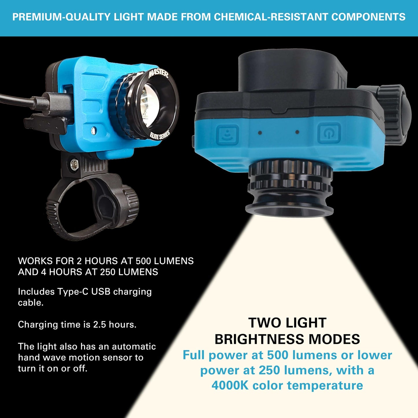 Master Elite Rechargeable Spray Gun Mount Color Match Light, 500 Lumen LED, CRI 95+ - Replicates Natural Sunlight, Illuminates Paint Surface Sprayed, Ensures Even Coverage - Automotive Repair Coating