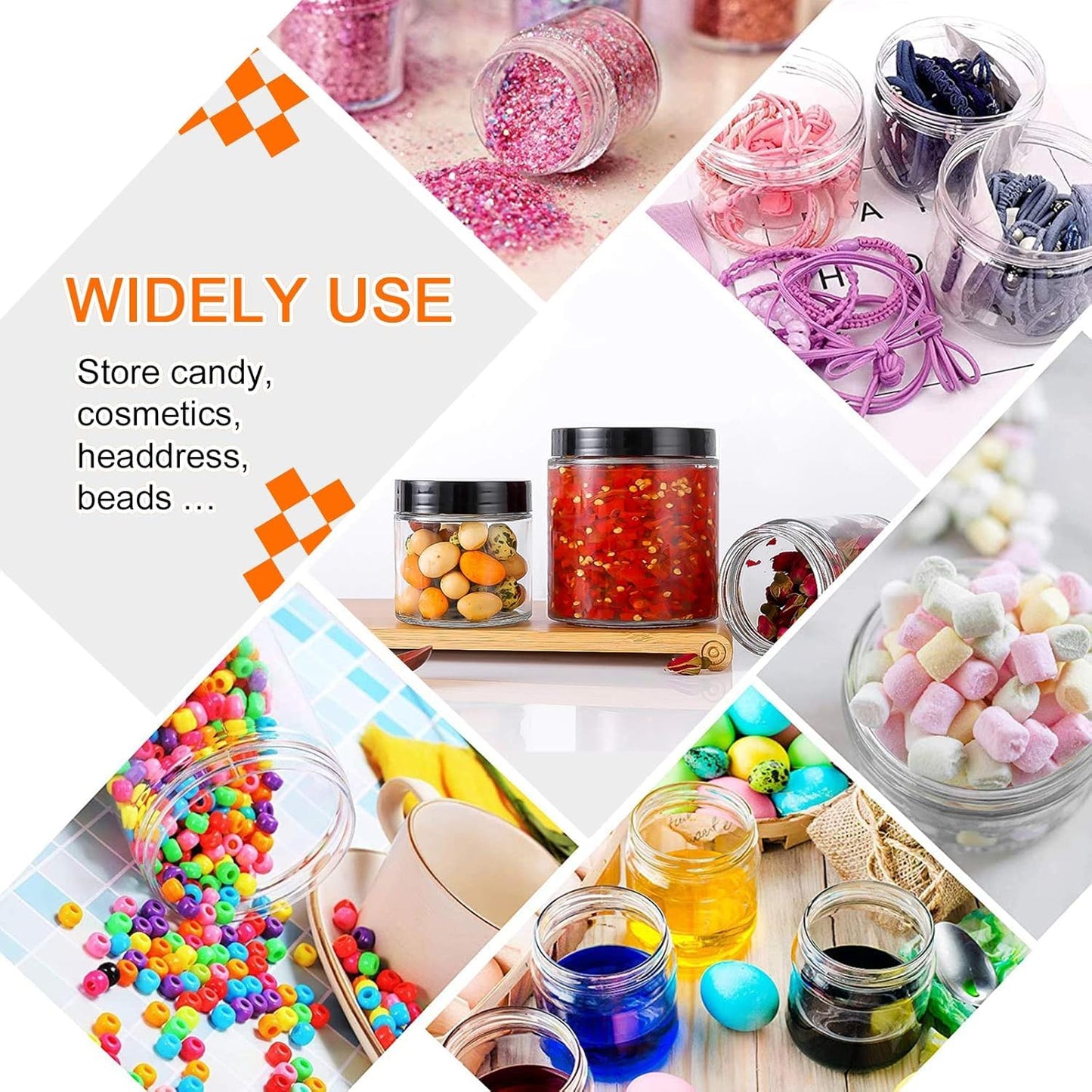 Large & Small Plastic Jars Combo (24 Pack) 12 Large 16 oz & 12 Small 8 oz Leak-Proof Clear Containers with Lids, Mason Jars, Perfect for Storing Spices, Cookie, Candy, and Dry Food, Empty Jars