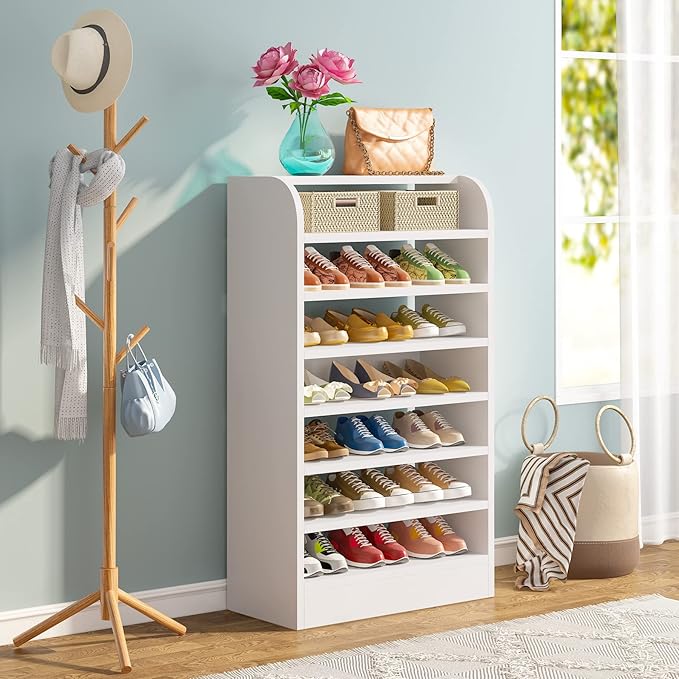 Tribesigns Shoe Rack for Entryway, 8-Tier Tall Shoe Shelf Shoes Storage Organizer, Wooden Shoe Storage Cabinet Shoe Stand for Closet, Hallway, Living Room, 2 Pcs, White