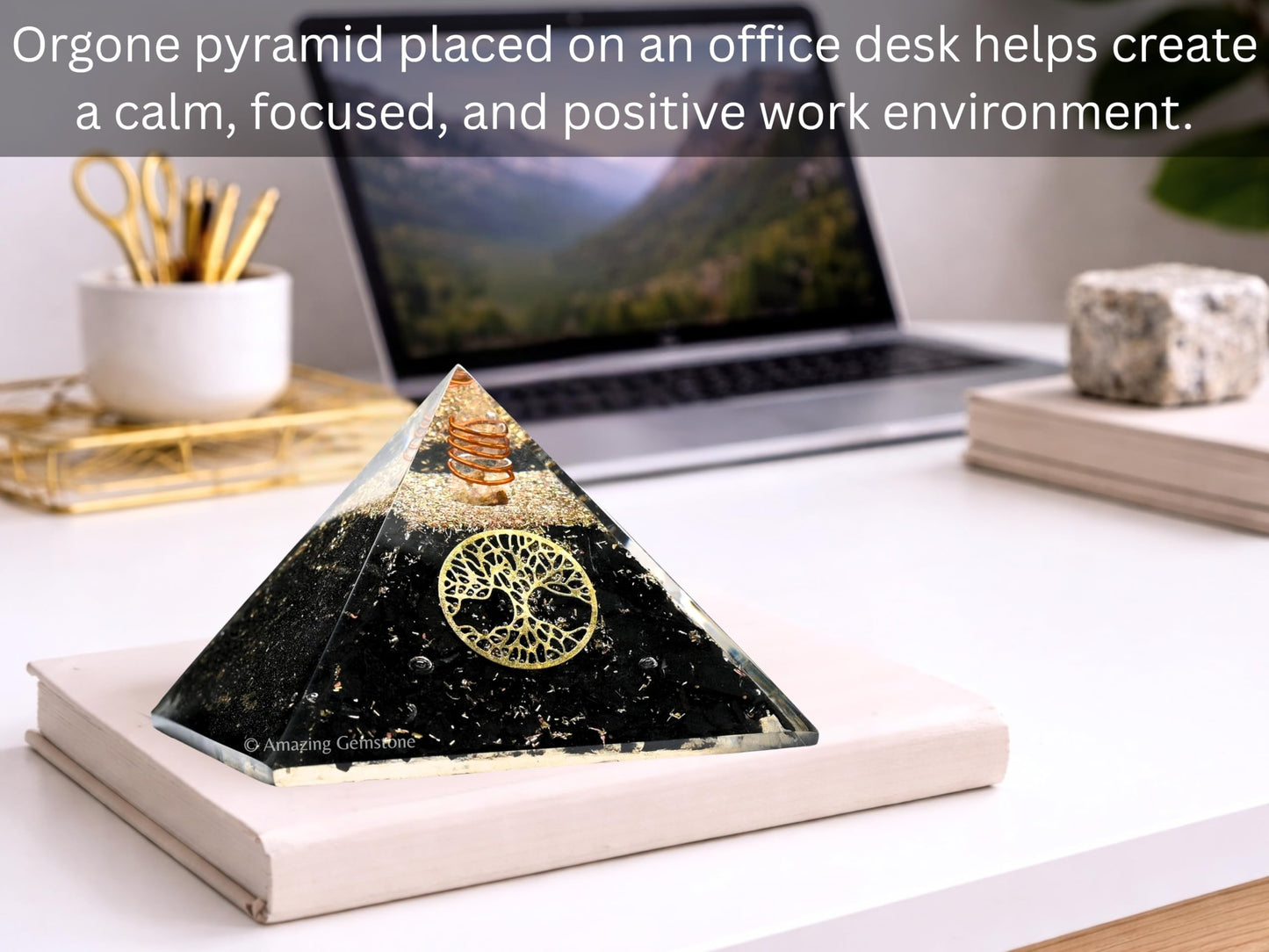 Amazing Gemstone Large Black Tourmaline Orgone Pyramid Crystal, Tree of Life Orgonite Pyramid, Positive Energy Healing