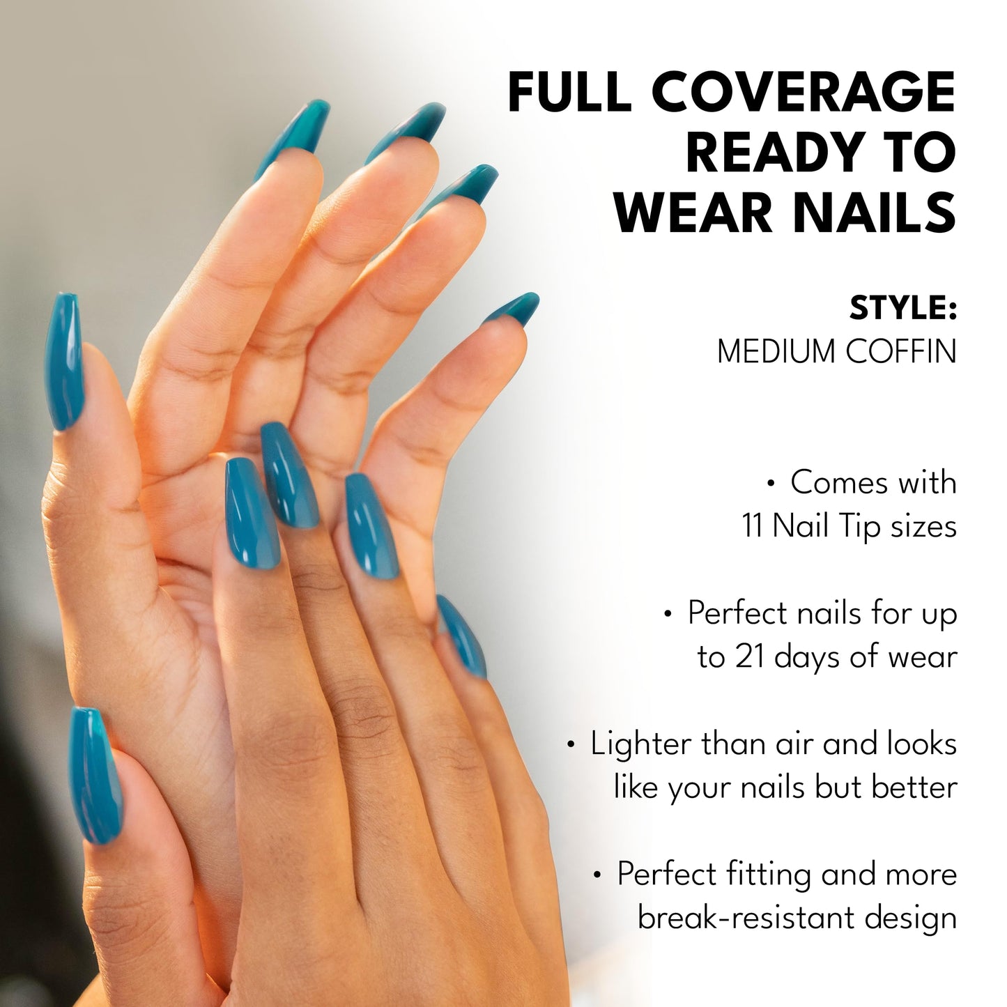 RC Red Carpet Manicure Soft Gel Tips - Full Coverage, Flexible, Break-Resistant, 21-Day Wear, UV/LED Cured Gel Adhesion for Natural Look (Medium Coffin, 110 Count)