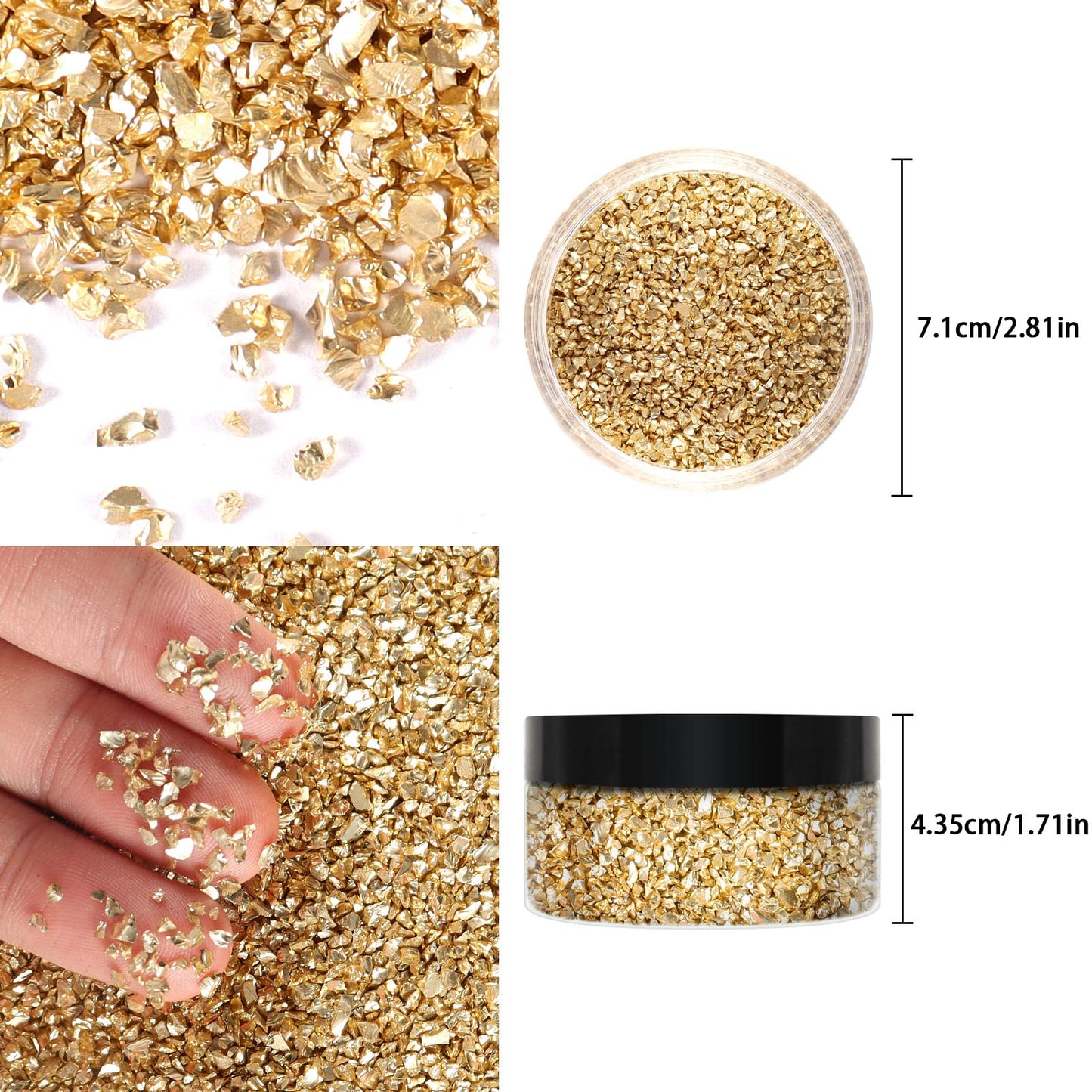 Ceya 5.3oz/ 150g Crushed Irregular Glass Shallow Gold Metallic Crystal Chips Broken Glass Glitter 2-4mm Craft Glitter for Nail Arts Epoxy Resin Mold Coasters Ornament Painting Geode Phone Case Jewelry