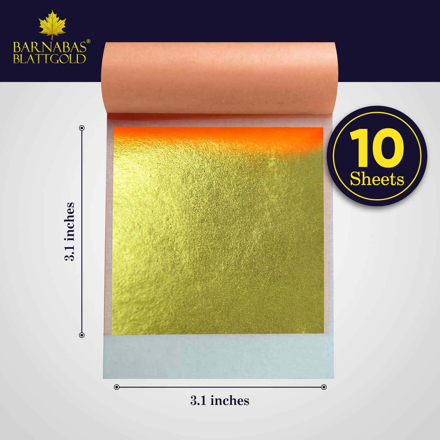 Barnabas Blattgold Gold Leaf - 24K Real Gold [10 Sheets, 3.1 inches] - Transfer Patent for Painting, Arts and Crafts