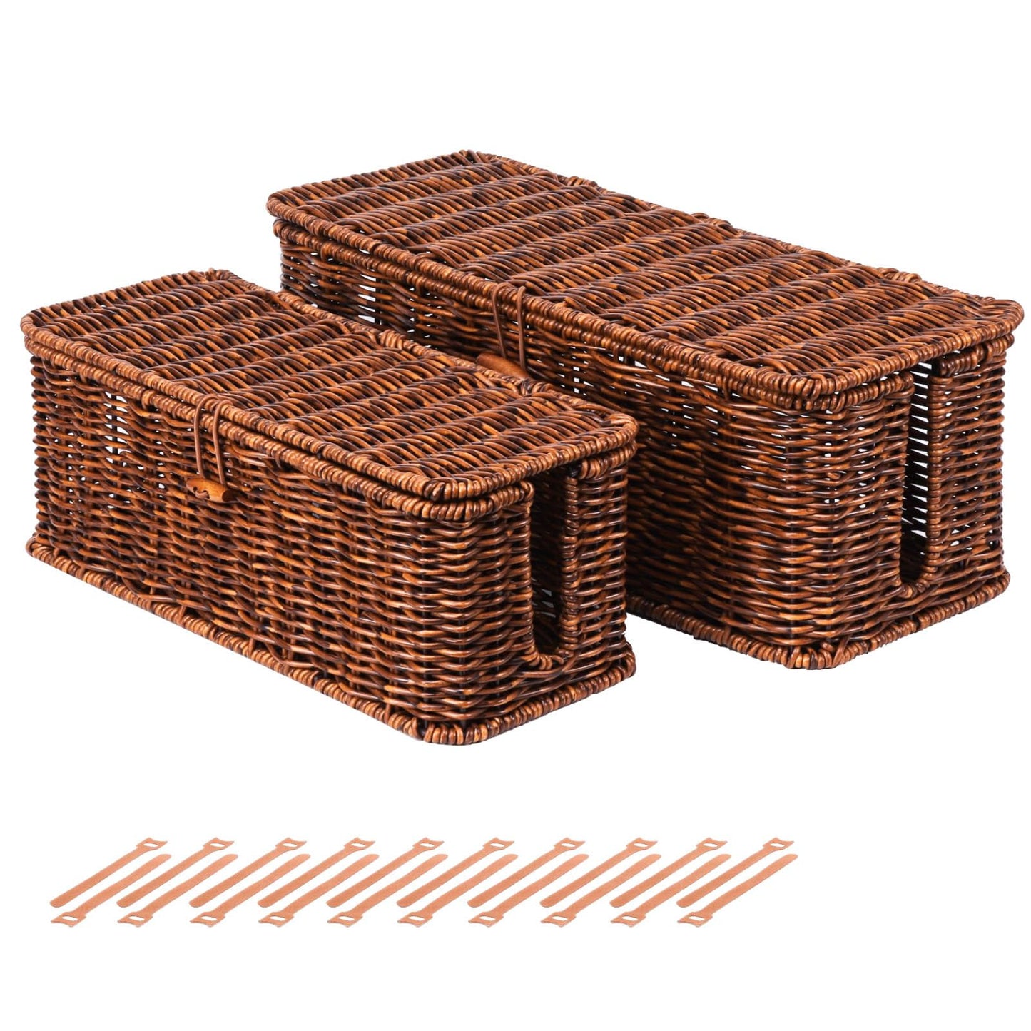 BROWNLILY Rattan Wire Storage Box, Handmade Cord Organizer for Desk Cord Hider Outlet Covers Baby Proofing for Power Strip TV PC Router Charger Under Desk Cable Management Box