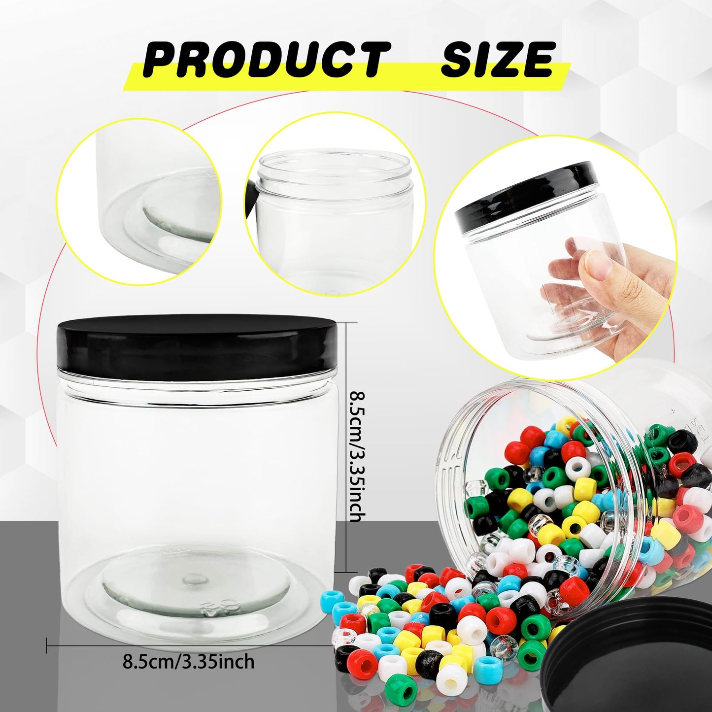 Conagel 30 Pack 12oz Clear Plastic Jars with Black Lids Plastic Empty Storage Containers Refillable Round Clear Cosmetics Containers for Candy Kitchen Food Storage DIY Crafts Making
