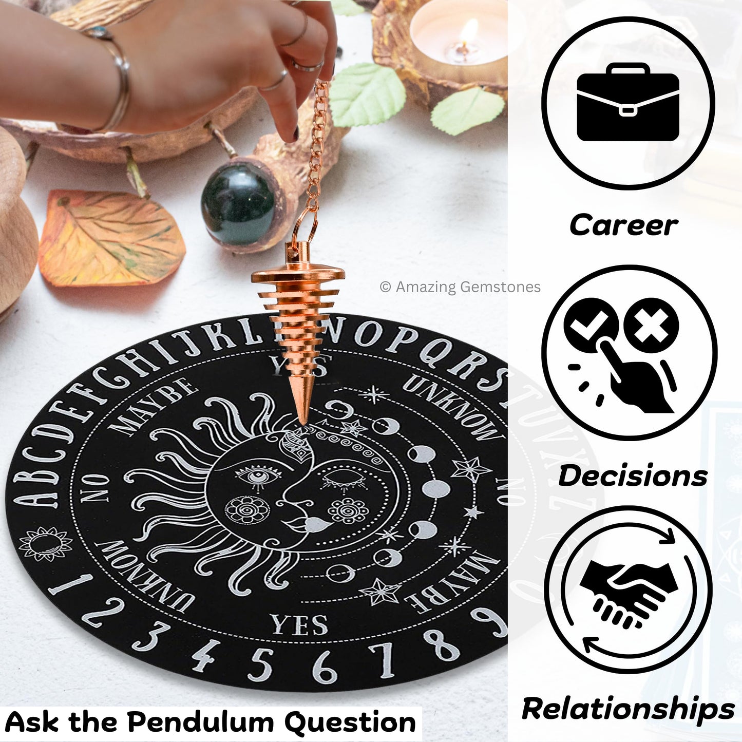 Amazing Gemstone Healing Metal Pendulums for Divination, Copper Cone Vertical Hard Coil Steel Copper Pendulum High Energy Pendulo de Bronce Pendulos de Mesa MP104