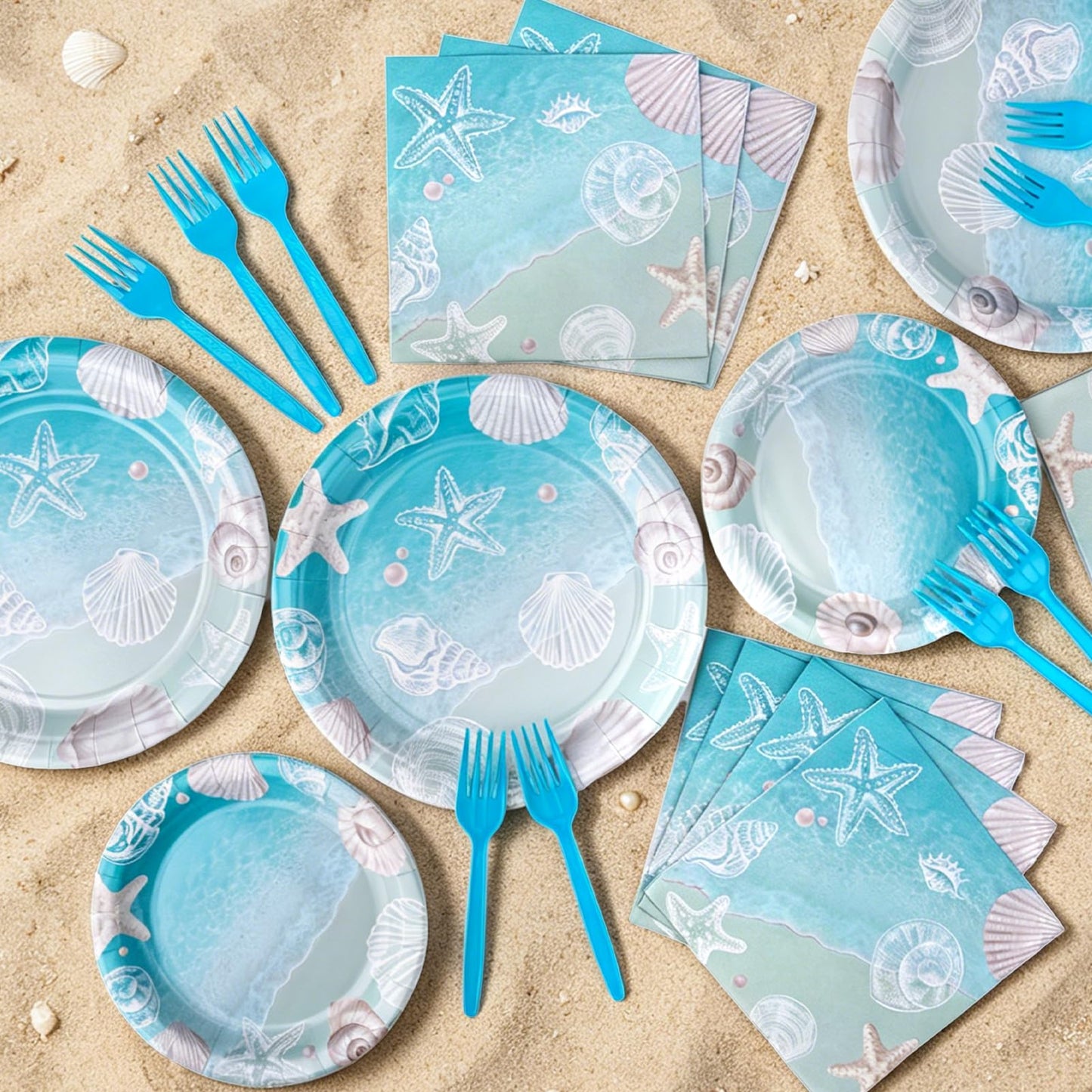 Miucat Seashell Beach Party Decorations, Ocean Seashell Plates and Napkins Party Supplies, Tableware Set for Summer Beach Birthday Party, Baby Shower, Serves 24