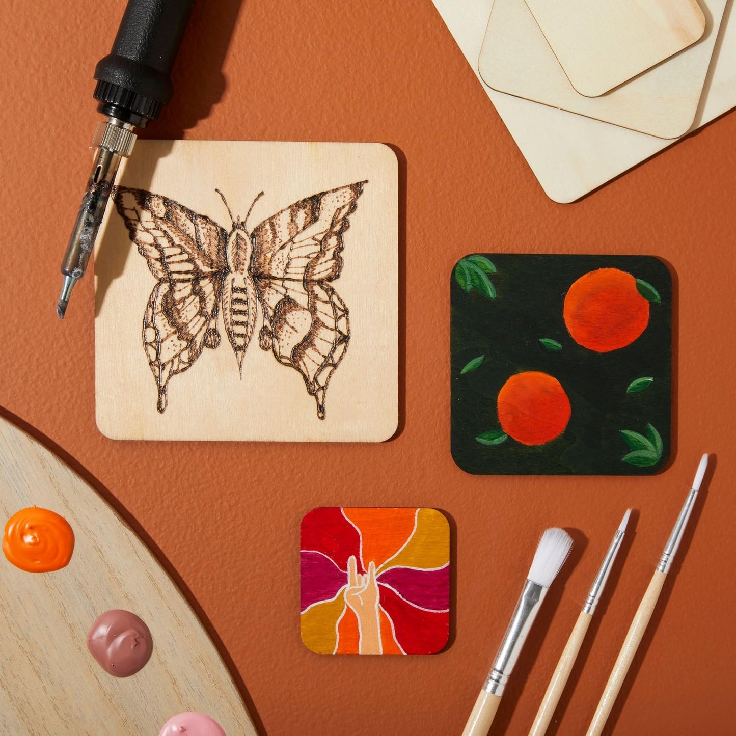 Bright Creations 70 Pack Unfinished Wood Squares for Crafts, Wood Burning, Engraving (3 Sizes, 2", 3", 4") - Wooden Pieces for Crafts