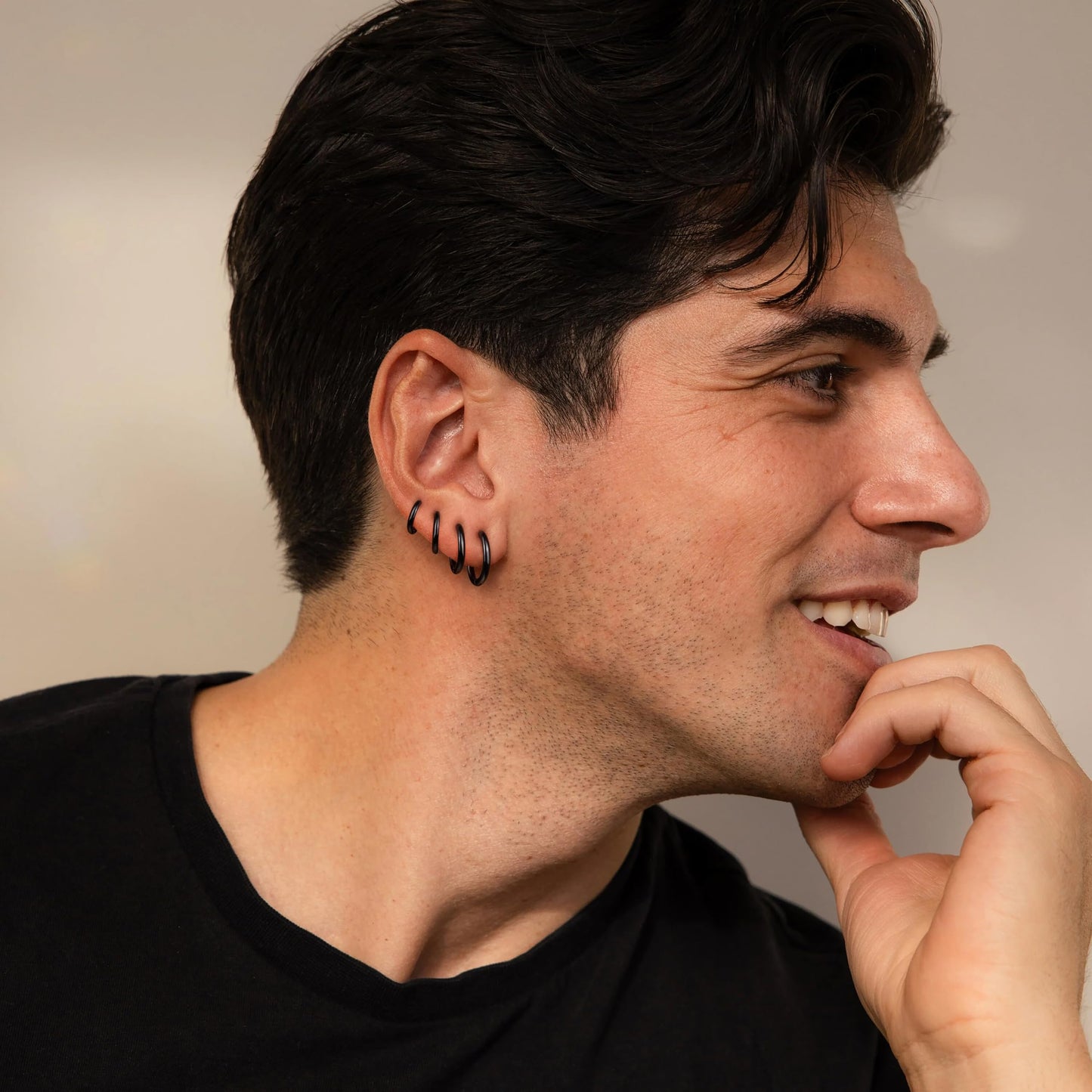 Black Hoop Earrings for Women, Small Huggie Stainless Steel Black Hoop Earring Stack for Men, Hypoallergenic Cute Mini Thin Tiny Cartilage Earring Sets for Multiple Piercing Clip On Jewelry Gifts