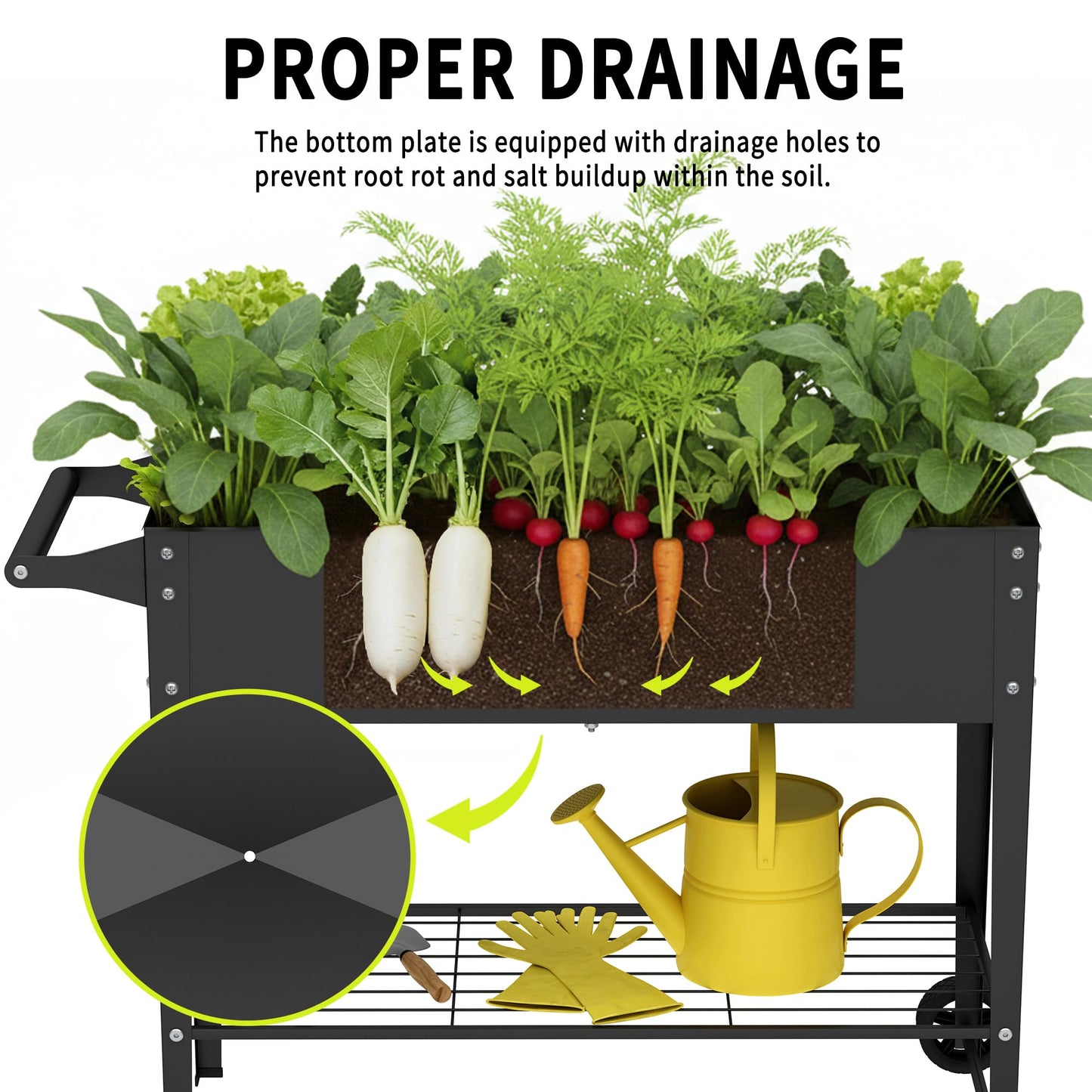 Chuangshuo Guard Elevate 2Pcs 32" Tall Raised Garden Bed with Wheel,Planter Box for Backyard,Outdoor Garden, Patio, Balcony, 400lb Capacity,Black