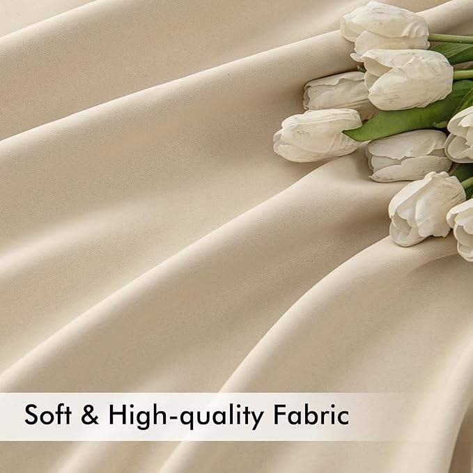 MIULEE Back Tab Cream Beige Curtains 90 Inch Long 2 Panels Set for Living Room Bedroom, Ivory Rod Pocket/Pinch Pleated Light Blocking Thermal Insulated Room Darkening Blackout Curtains, 52 x 90 Inch