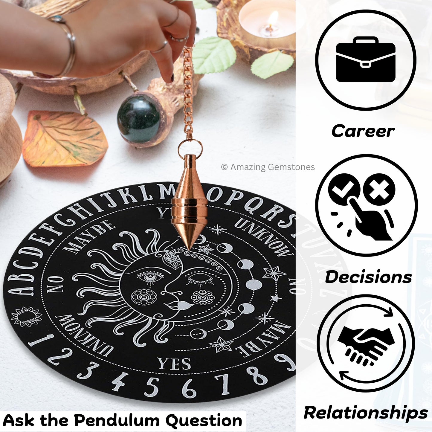 Amazing Gemstone Healing Metal Pendulums for Divination, Copper Cone with Ring Steel Copper Pendulum High Energy Pendulo de Bronce Pendulos de Mesa MP65