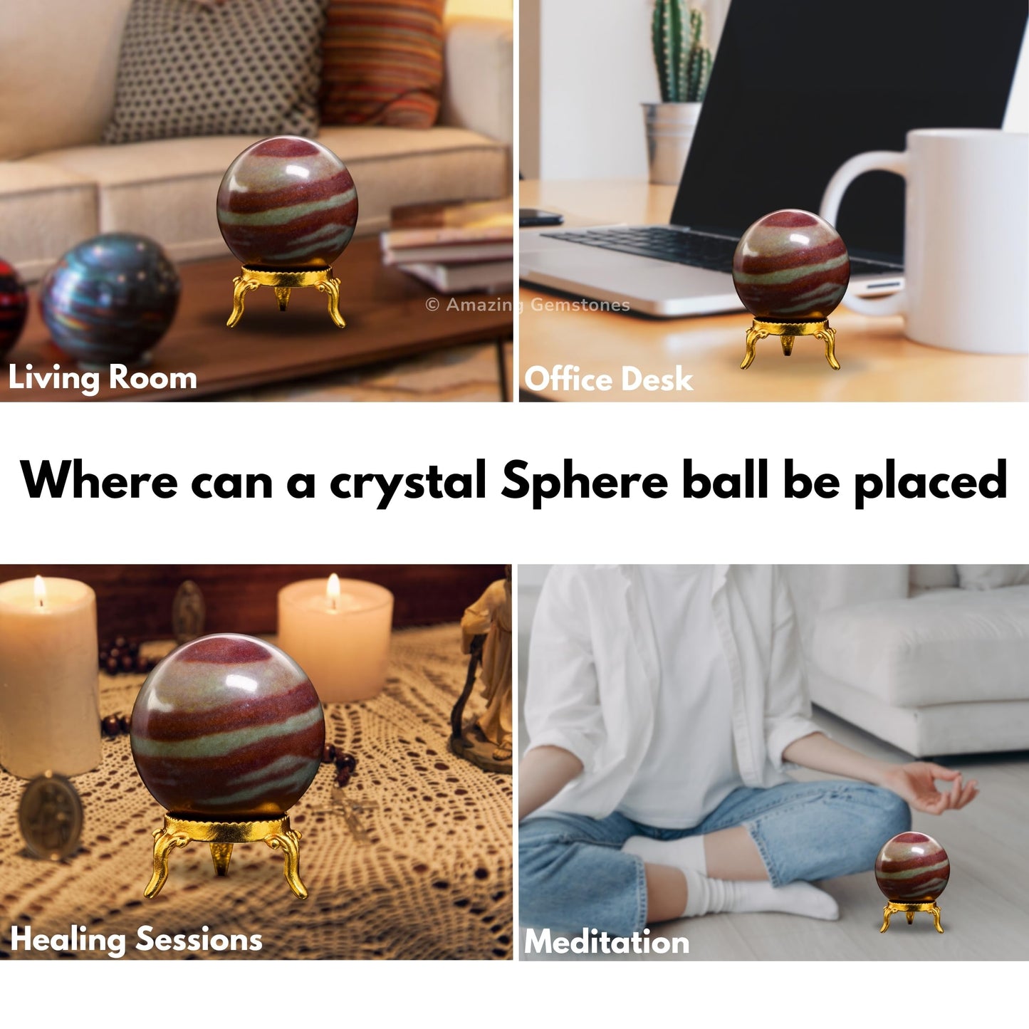 Amazing Gemstone Narmada Shiva Lingam Crystal Ball with Stand - 2" Inches Crystal Sphere Meditation Balls for Witchcraft and Decorative Balls