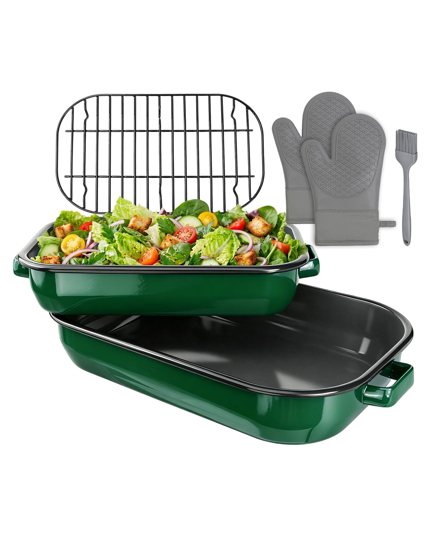 MCCSI Casserole Dishes for Oven Lasagna Baking Pan 6-Pack Set with Handle & Rack 14&17 Inch Large Deep Enamel Roasting Pan, 572°F Heat Resistance Dishwasher Safe NonStick Wedding Kitchen Gift Bakeware