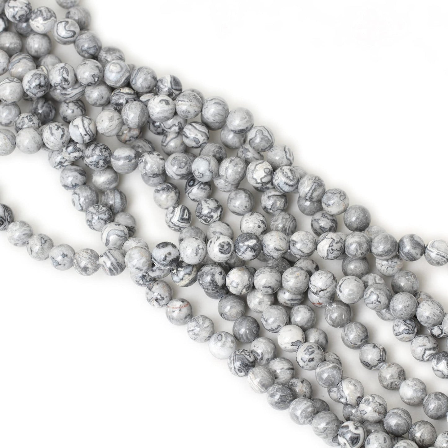 CHEAVIAN 45PCS 8mm Natural Map Stone Round Loose Beads for Jewelry Making DIY Findings 1 Strand 15"