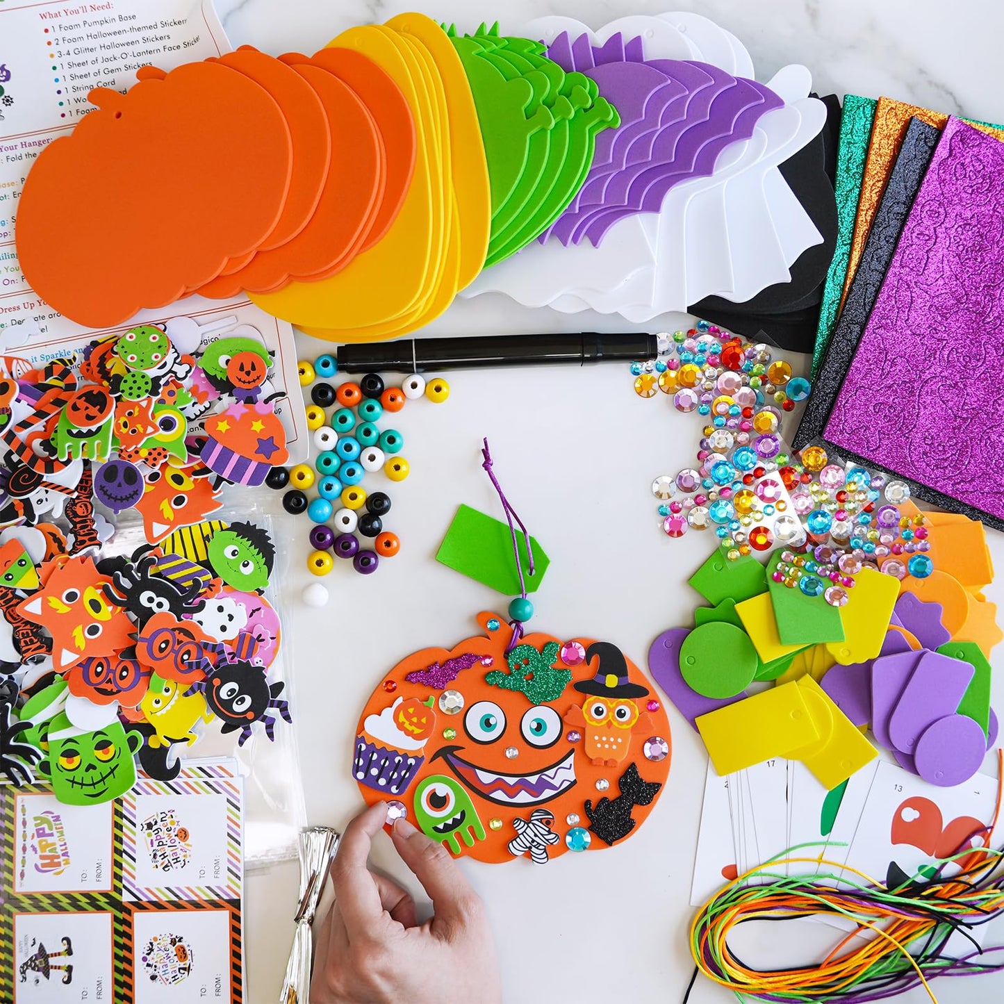 Winlyn 36 Sets Halloween Craft Kits Fall Crafts DIY Pumpkin Bat Black Cat Ghost Candy Corn Frankenstein Ornaments Art Crafts Sets Foam Stickers for Kids Classroom Activities Halloween Party Treats