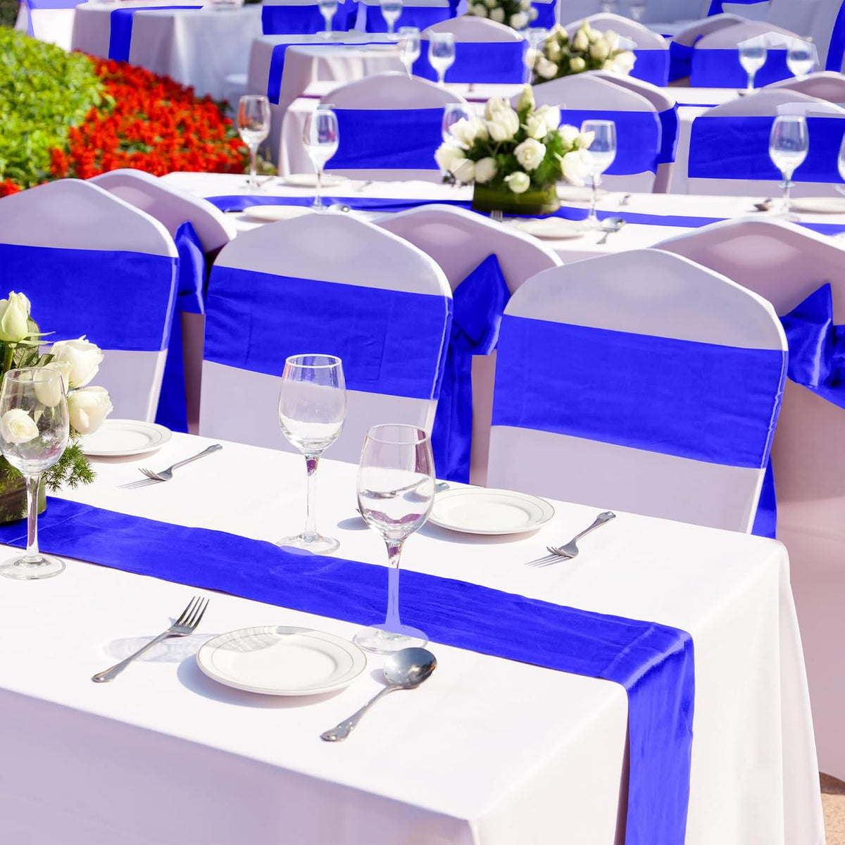 Aneco 12 Pack Satin Table Runner 12 x 108 Inch Dark Blue Long Wedding Satin Silk Table Runner for Wedding Banquet Graduations Birthday Party Decoration