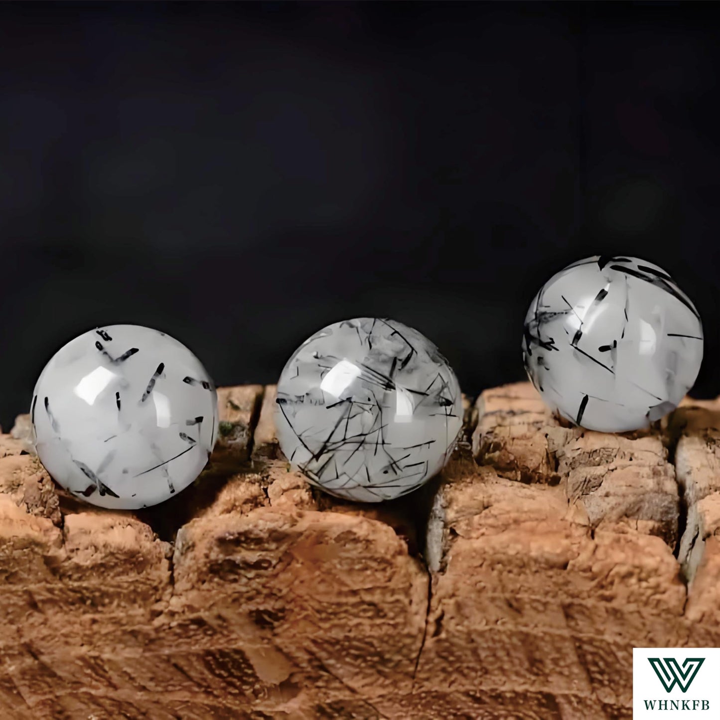 WHNKFB 8mm 50PCS Natural Black & White Mixed Rutilated Quartz Round Beads, Loose Crystal Beads for Jewelry Making Craft - 4mm 6mm 8mm 10mm Options with Free Elastic Cord