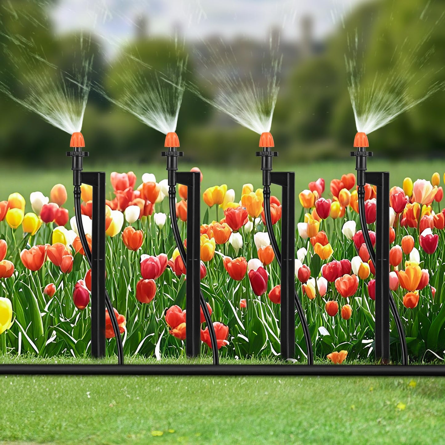 Drip Micro Sprinkler Heads with Stake: 90 Degree Sprinkler Nozzle with 1/4" Drip Irrigation Tubing - 10 Pack Drip Spray Emitters on 12 Inch Stake for Garden Water System