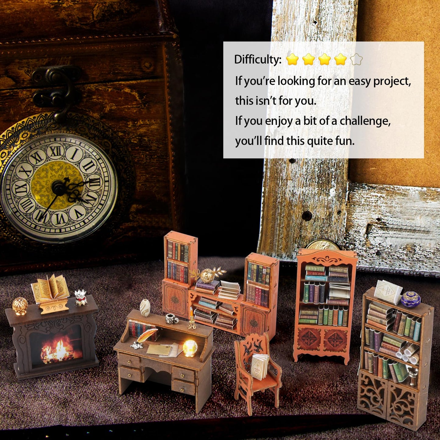 FASTSPOK DIY Book Nook Kit: 3D Wooden Puzzle Shelf Insert with LED Light - Miniature Dollhouse Bookend Decor for Adults and Teens - Creative Gift